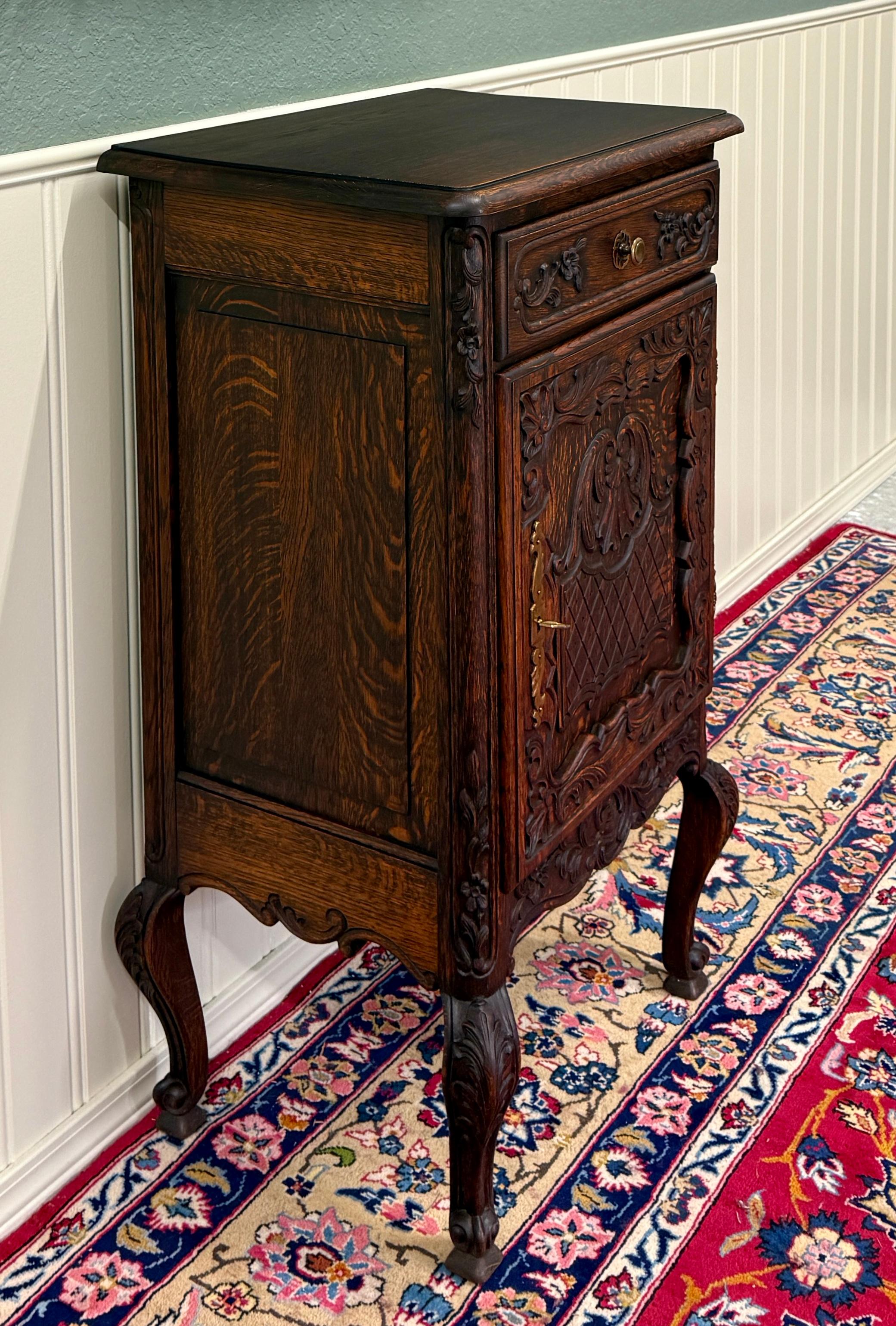 Antique French Louis XV Nightstand Cabinet Storage Drawer Oak 2 of 2 1920s For Sale 1