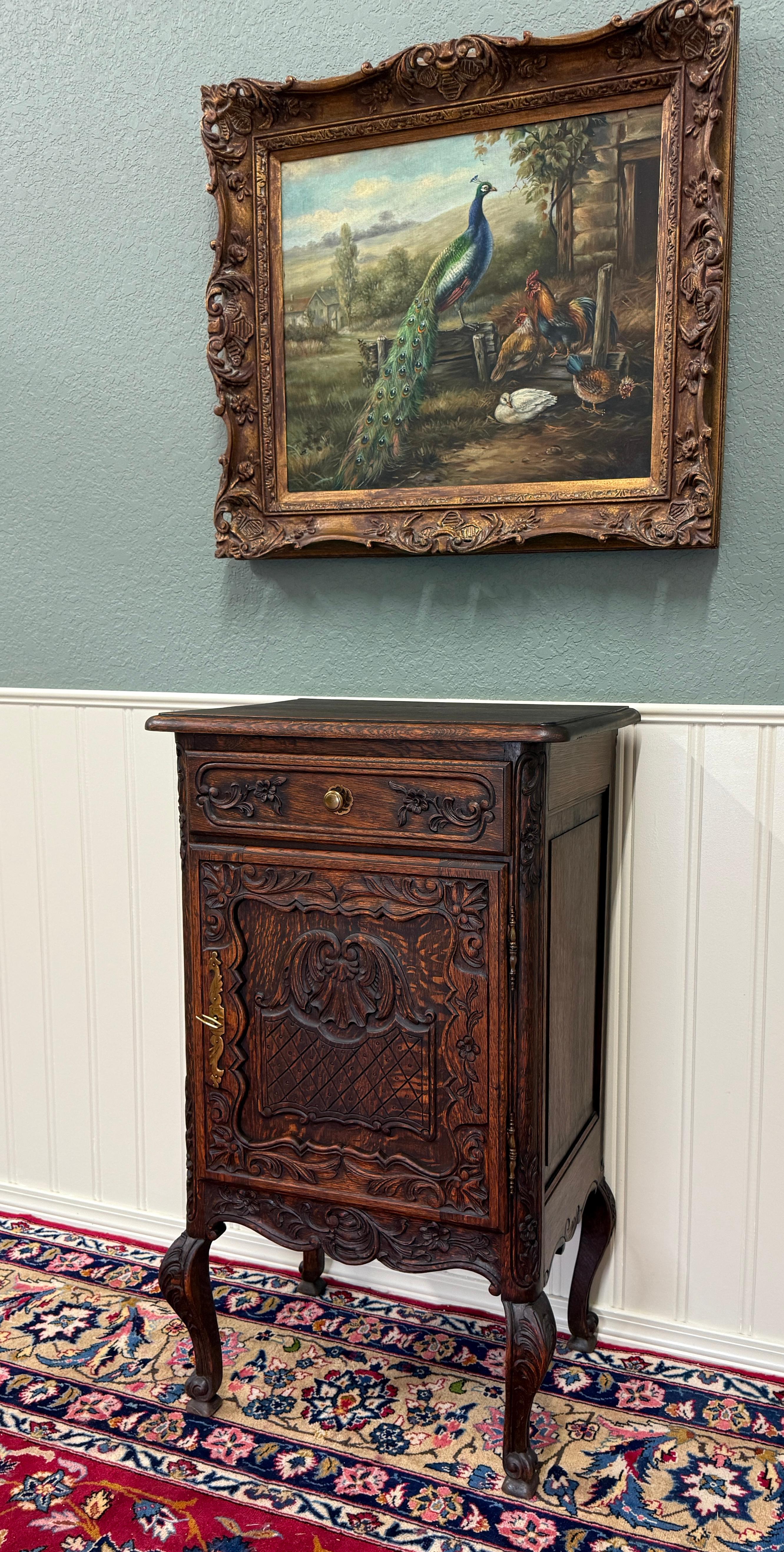 Antique French Louis XV Nightstand Cabinet Storage Drawer Oak 2 of 2 1920s For Sale 2