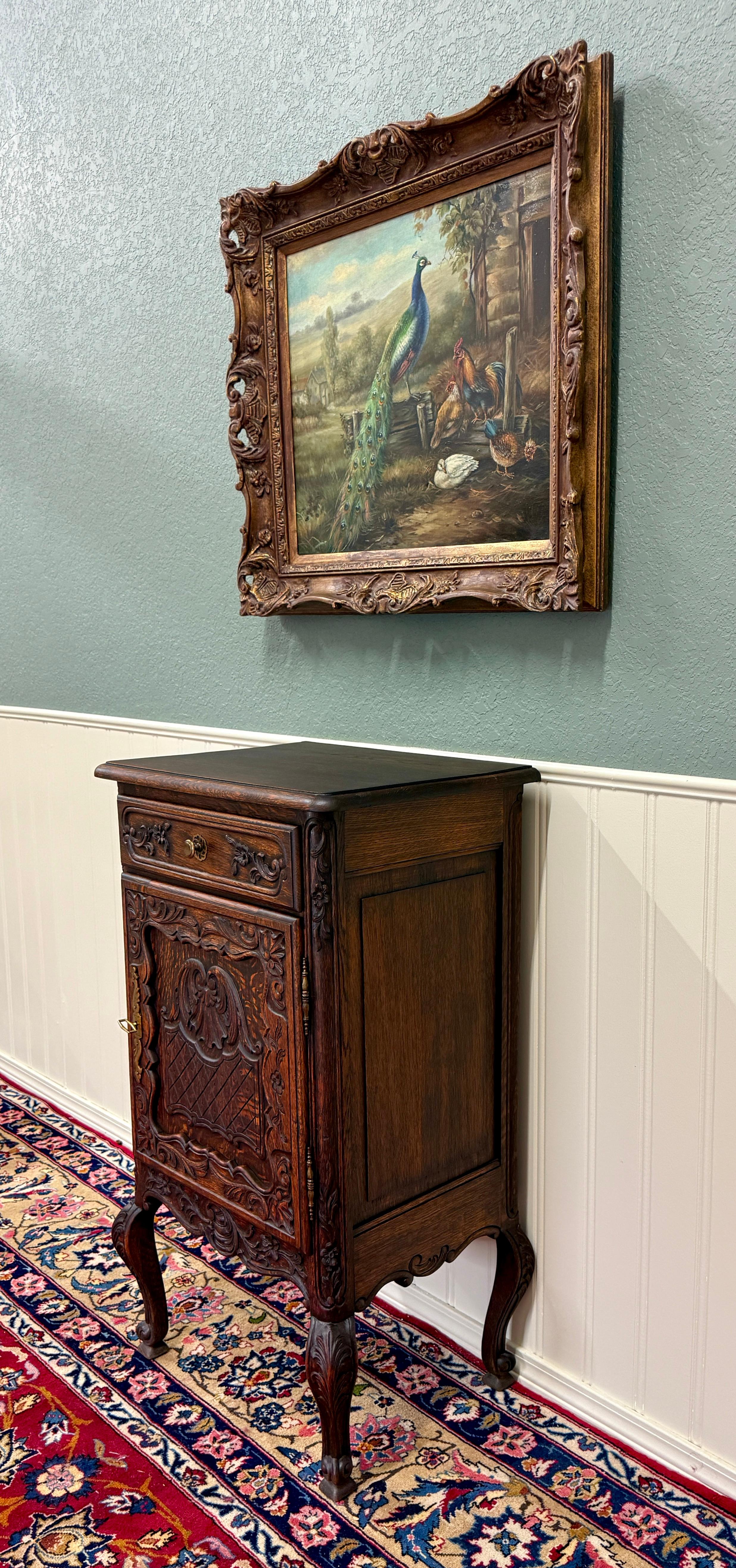 Antique French Louis XV Nightstand Cabinet Storage Drawer Oak 2 of 2 1920s For Sale 3