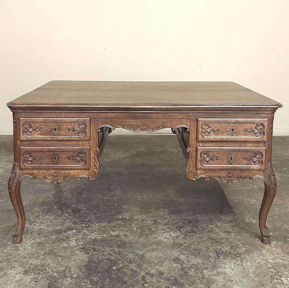 Hand-Crafted Antique French Louis XV Oak Partner's Desk For Sale