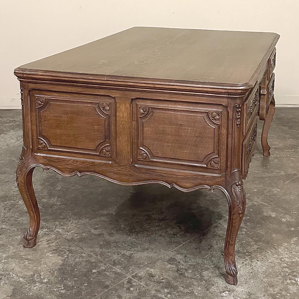 Brass Antique French Louis XV Oak Partner's Desk For Sale