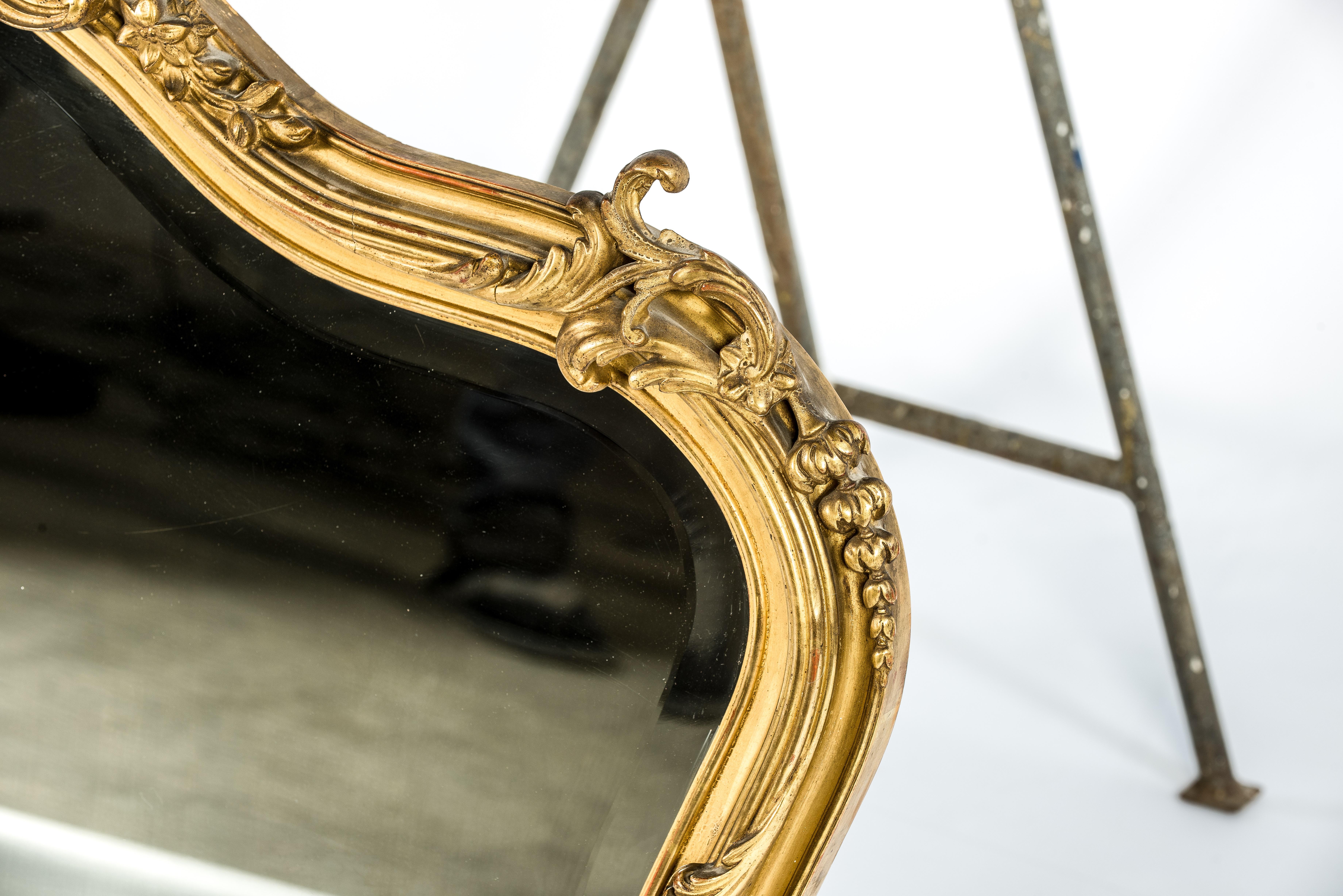 Antique French Louis XV or Rococo Gold Gilt Mirror with Facetted Glass 2