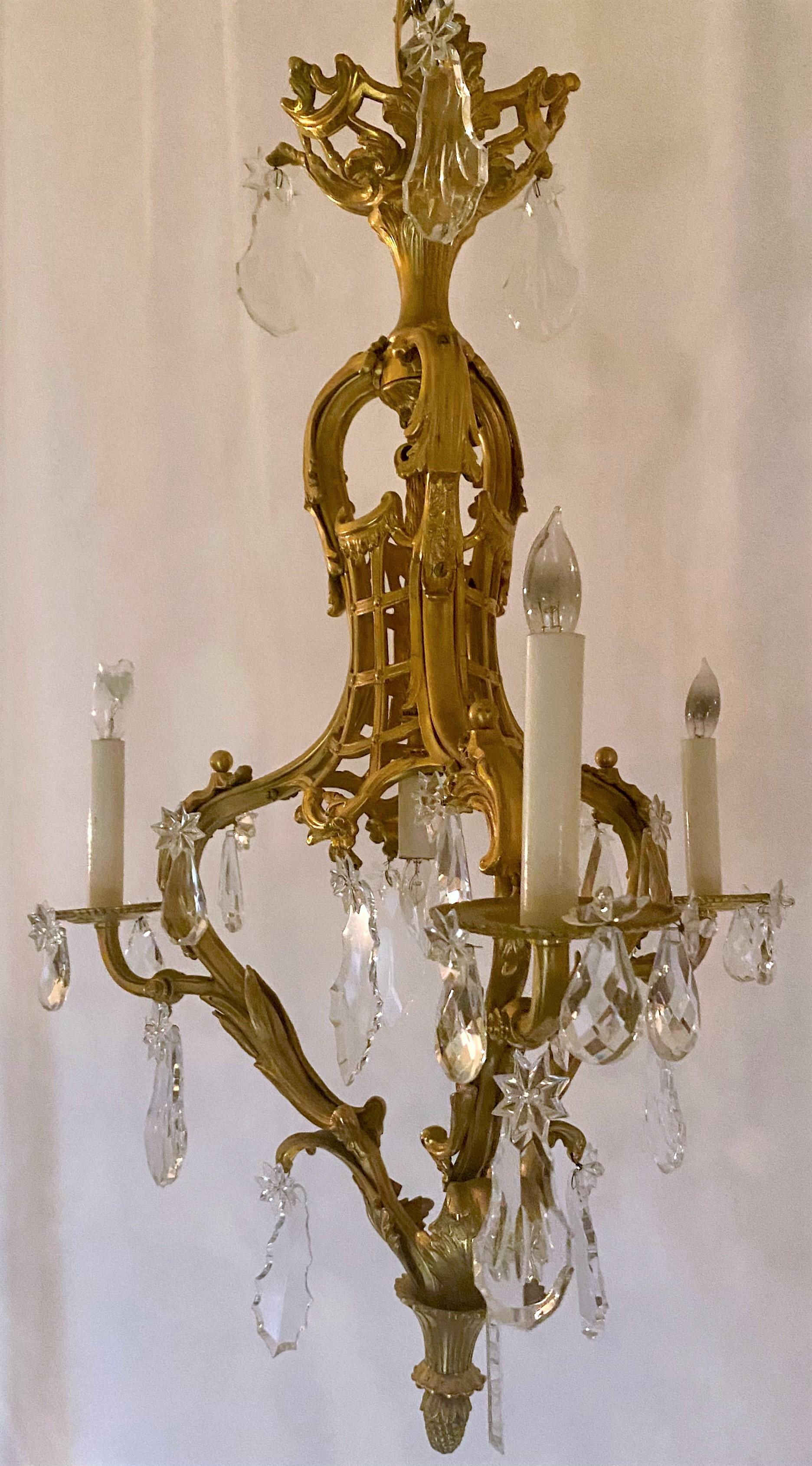 Antique French Louis XV Ormolu & Baccarat Crystal 3-Light Chandelier, circa 1870 In Good Condition For Sale In New Orleans, LA