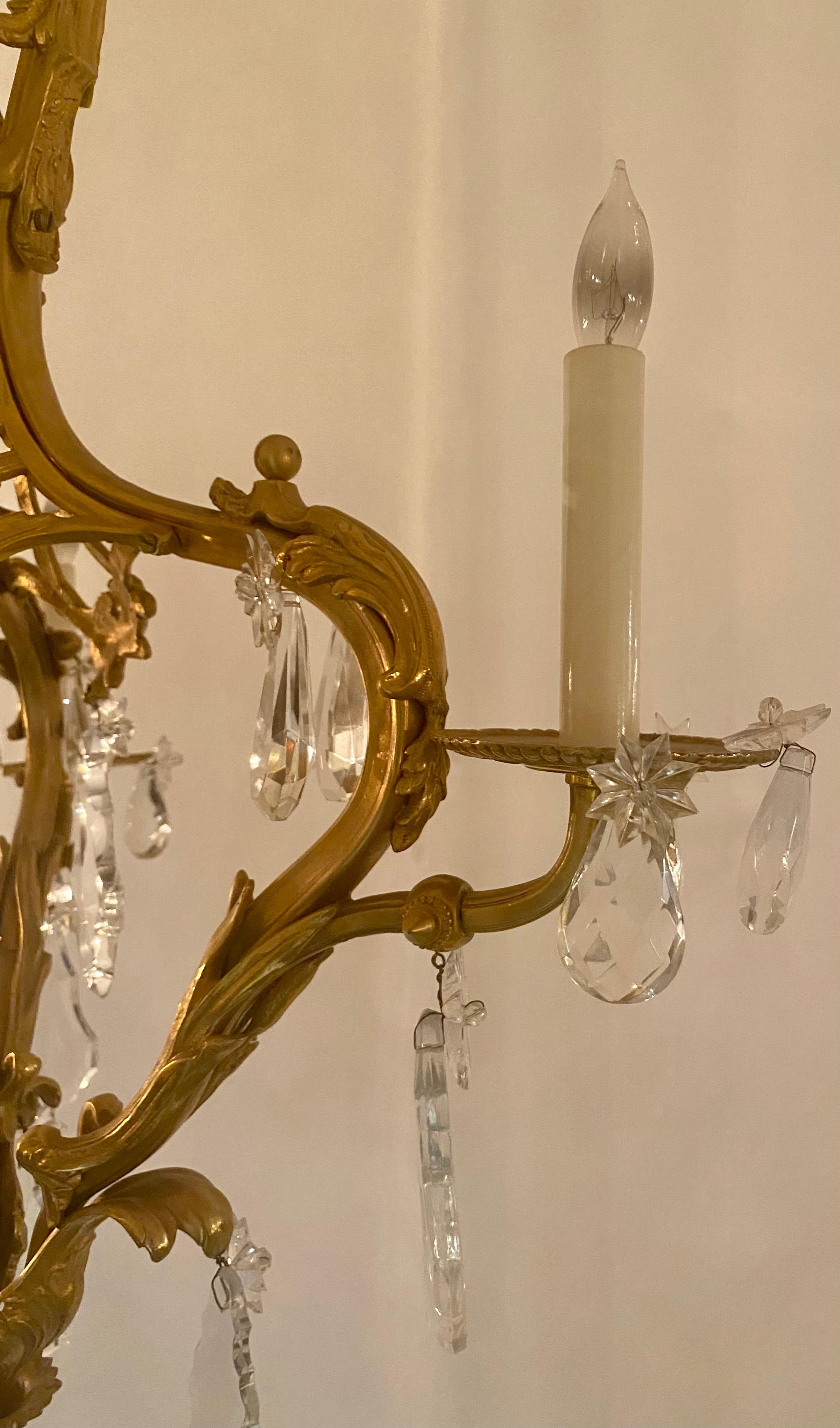 Antique French Louis XV Ormolu & Baccarat Crystal 3-Light Chandelier, circa 1870 For Sale 1