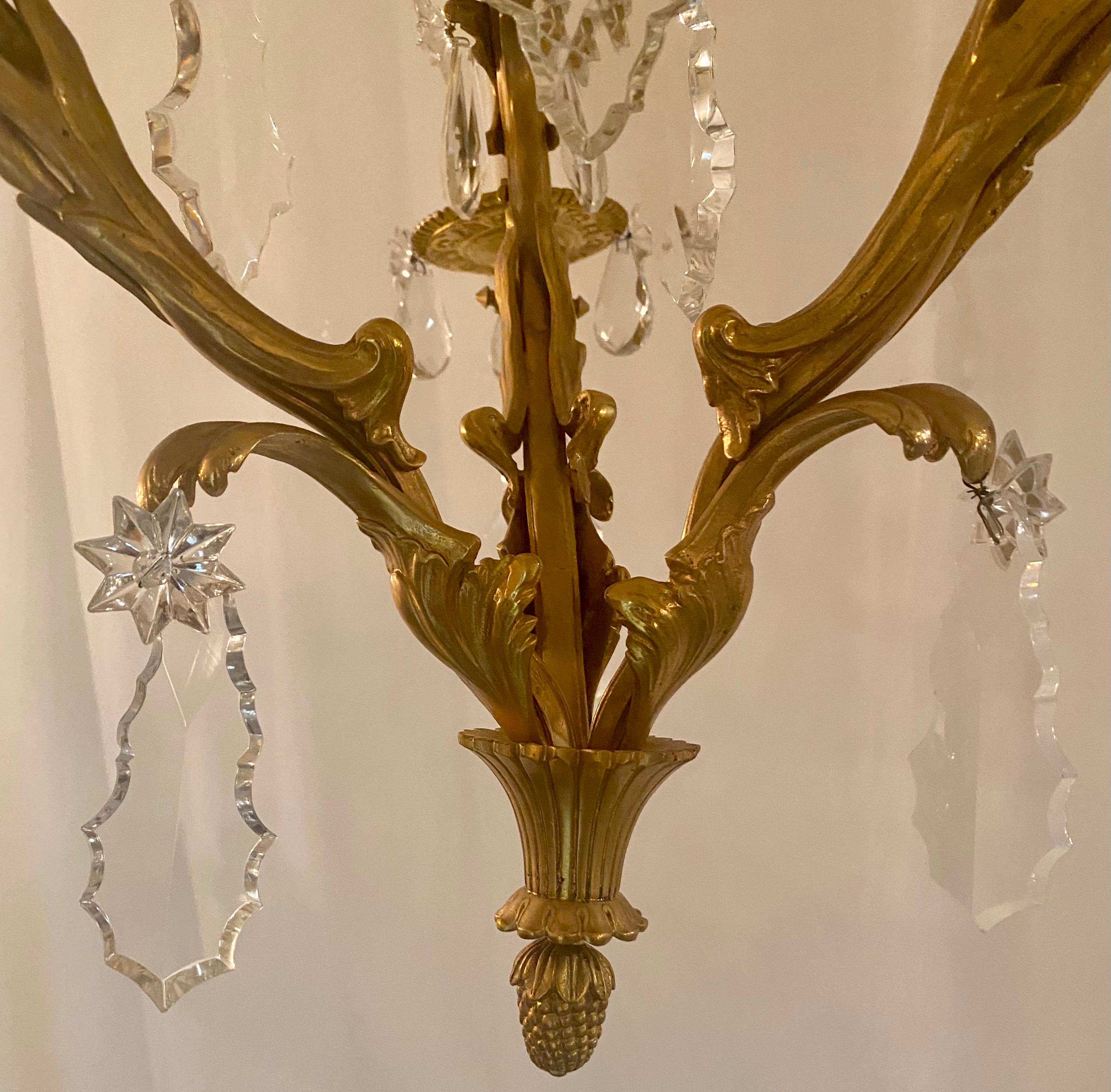 Antique French Louis XV Ormolu & Baccarat Crystal 3-Light Chandelier, circa 1870 For Sale 2