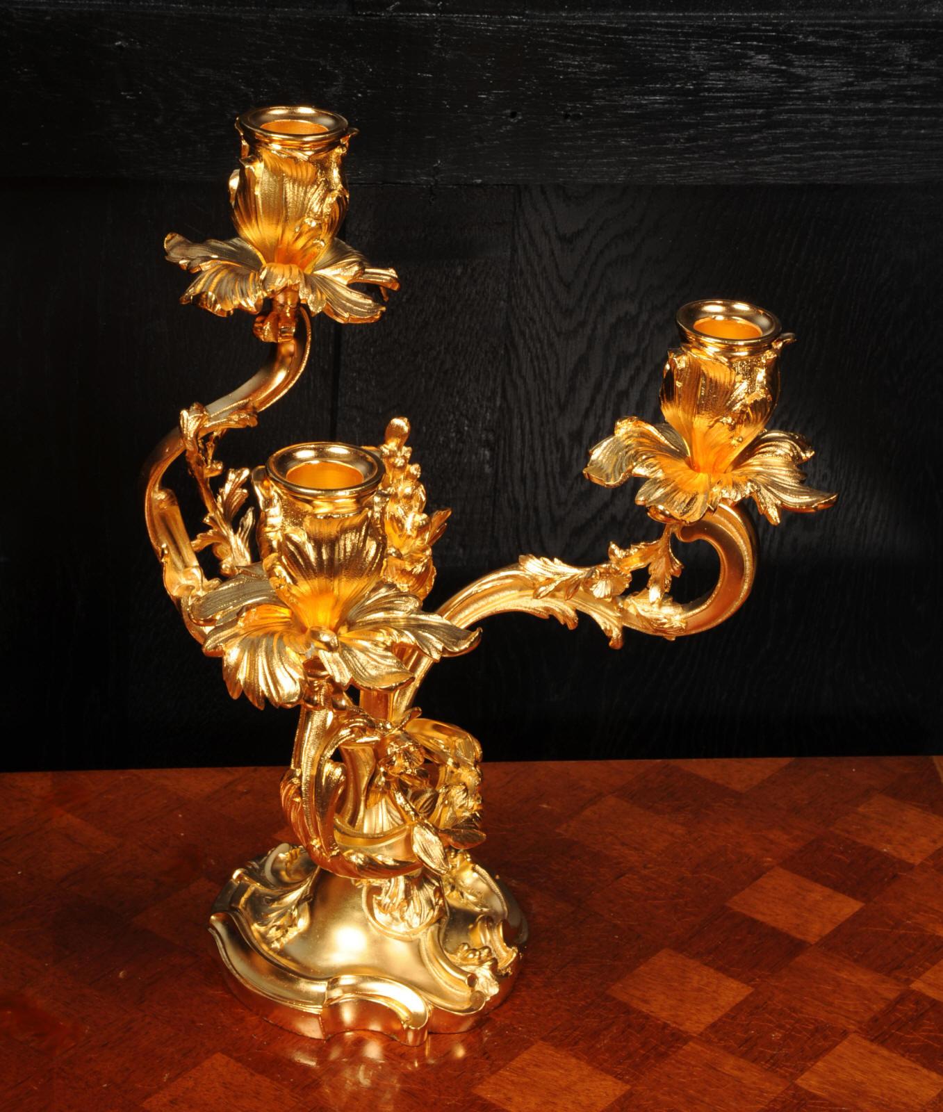 Large Antique French Louis XV Ormolu Rococo Candelabra After Meissonnier 7