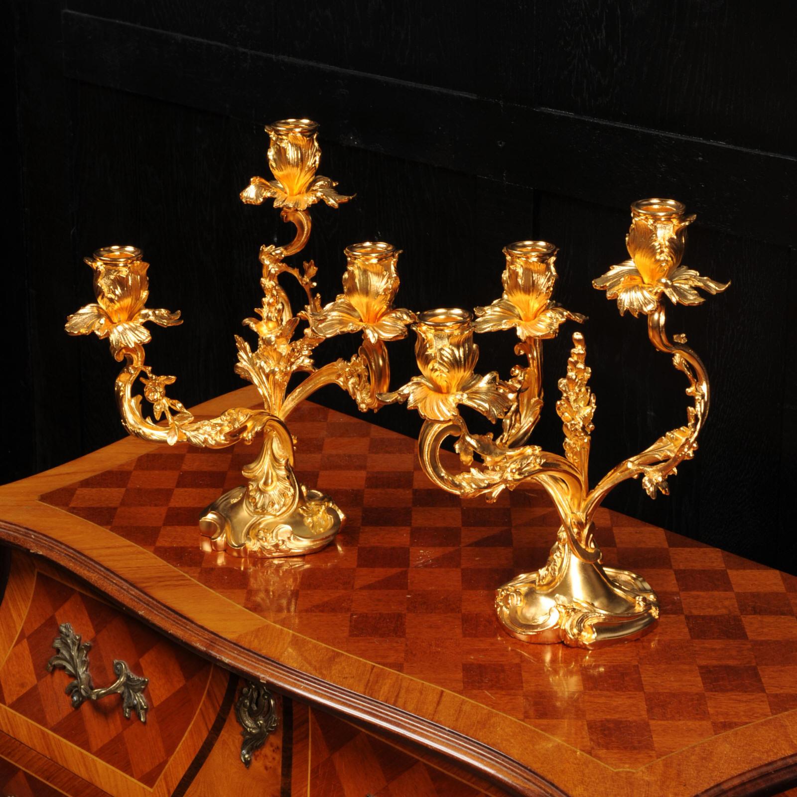 Large Antique French Louis XV Ormolu Rococo Candelabra After Meissonnier In Distressed Condition In Belper, Derbyshire