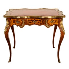 Antique French Louis XV Ormolu Rosewood Marquetry Partner's Writing Table Desk