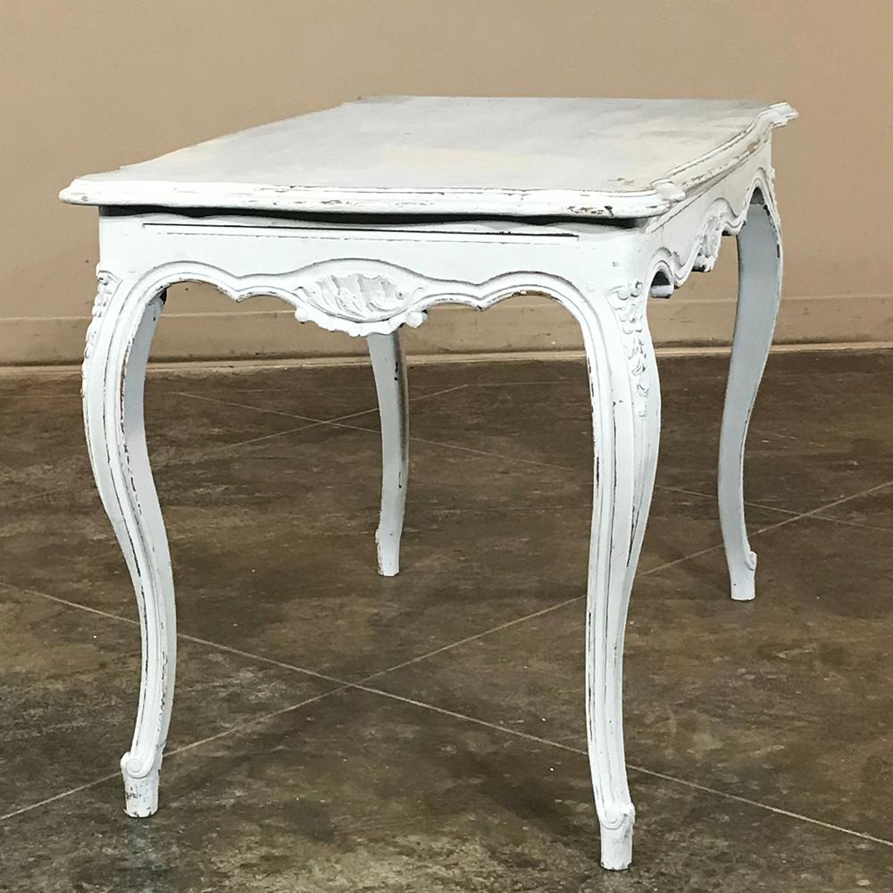 Hand-Carved Antique French Louis XV Painted End Table For Sale