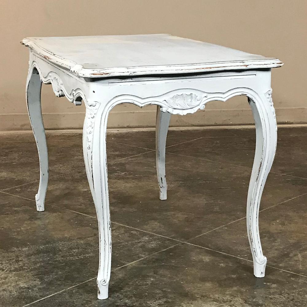 Wood Antique French Louis XV Painted End Table For Sale