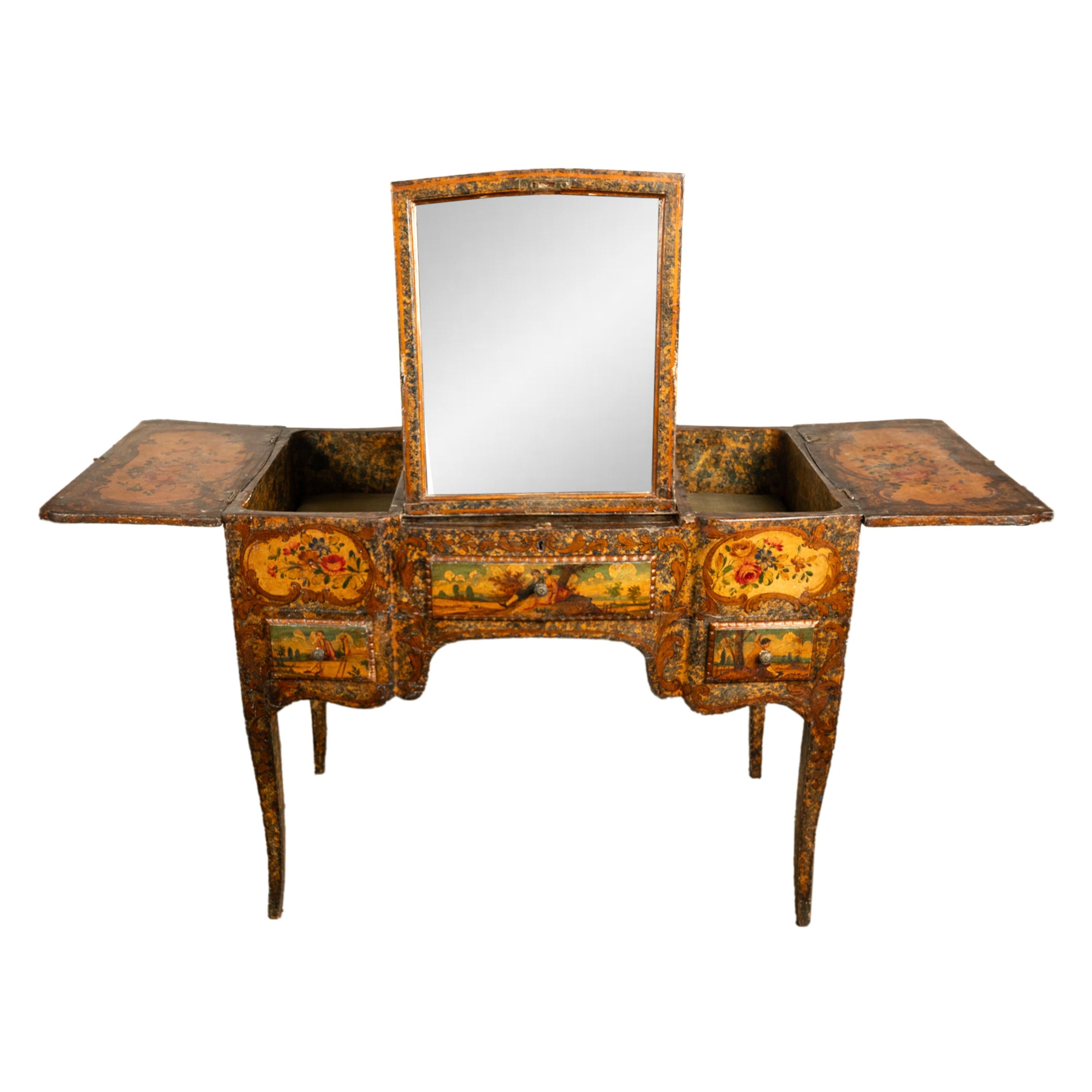 Ancienne coiffeuse française Louis XV peinte rococo en forme de bombe, 1750 en vente 3