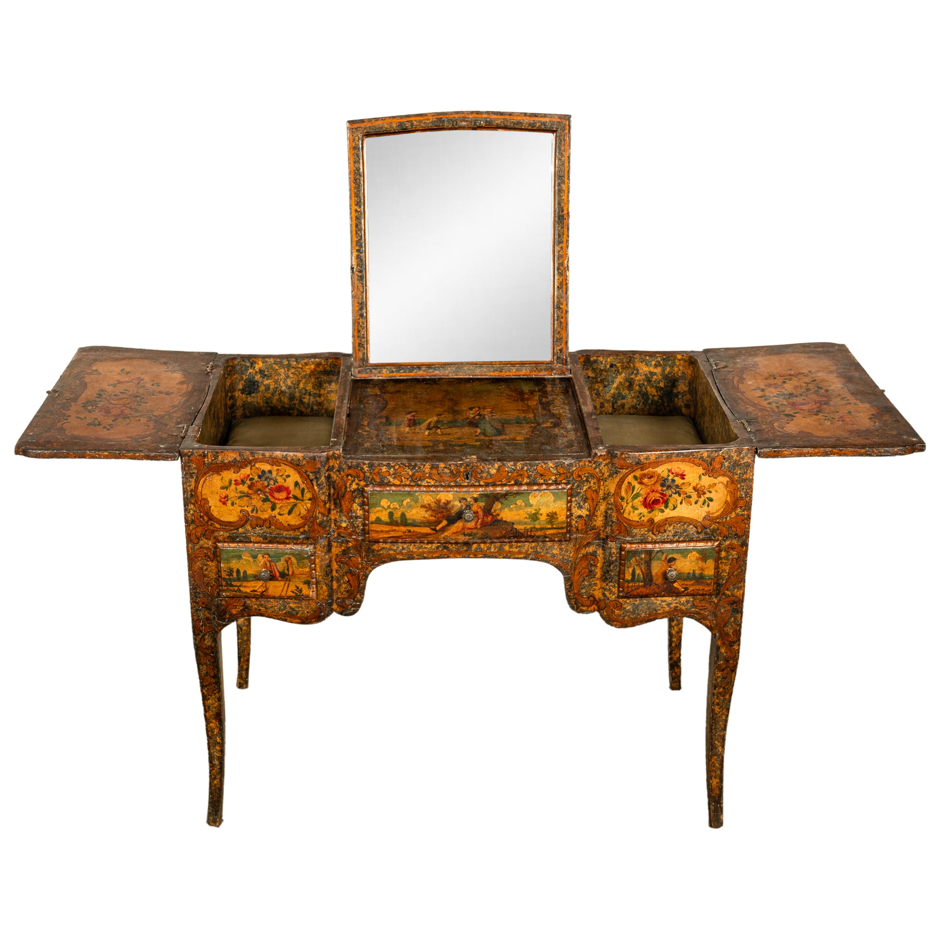Ancienne coiffeuse française Louis XV peinte rococo en forme de bombe, 1750 en vente 4
