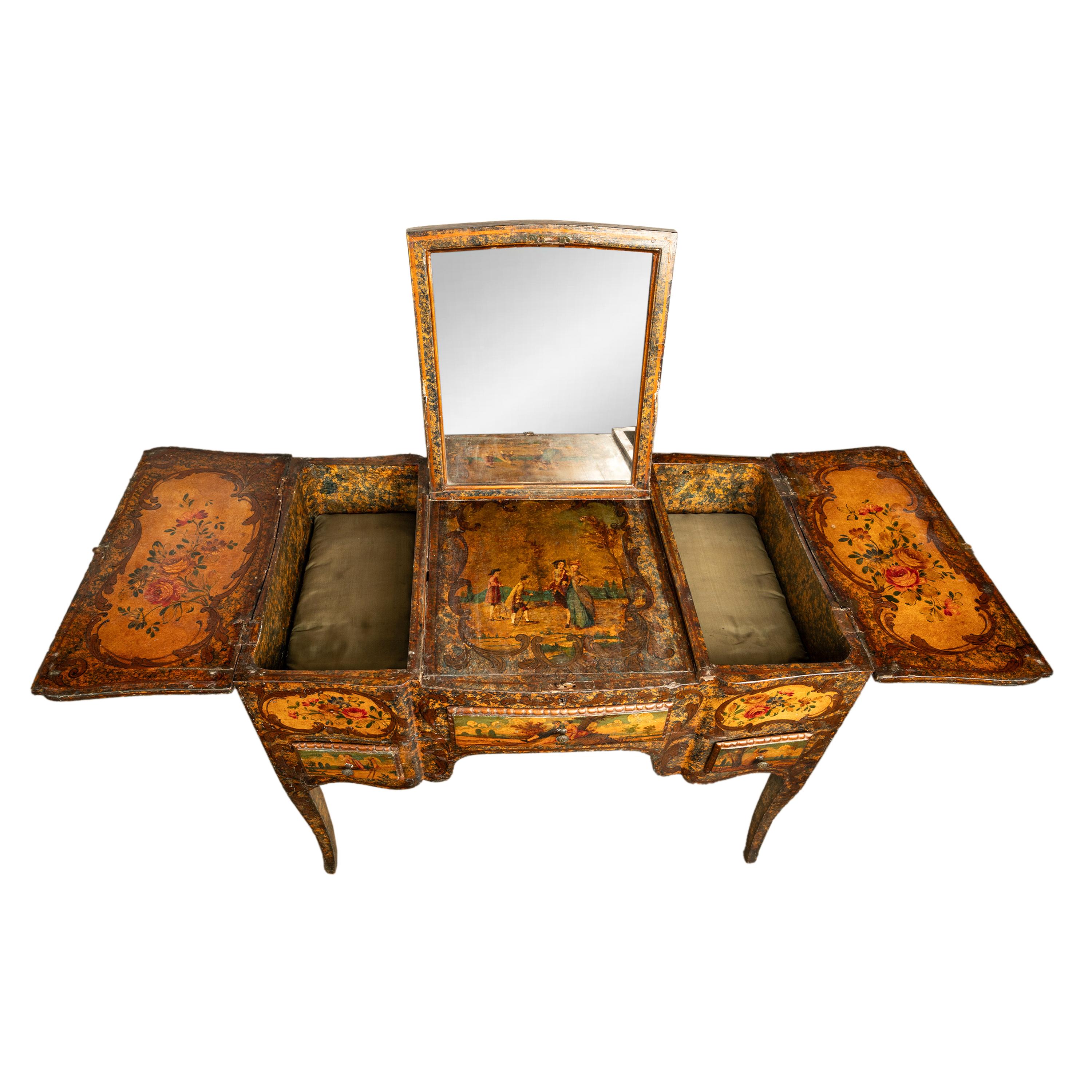 Ancienne coiffeuse française Louis XV peinte rococo en forme de bombe, 1750 en vente 5