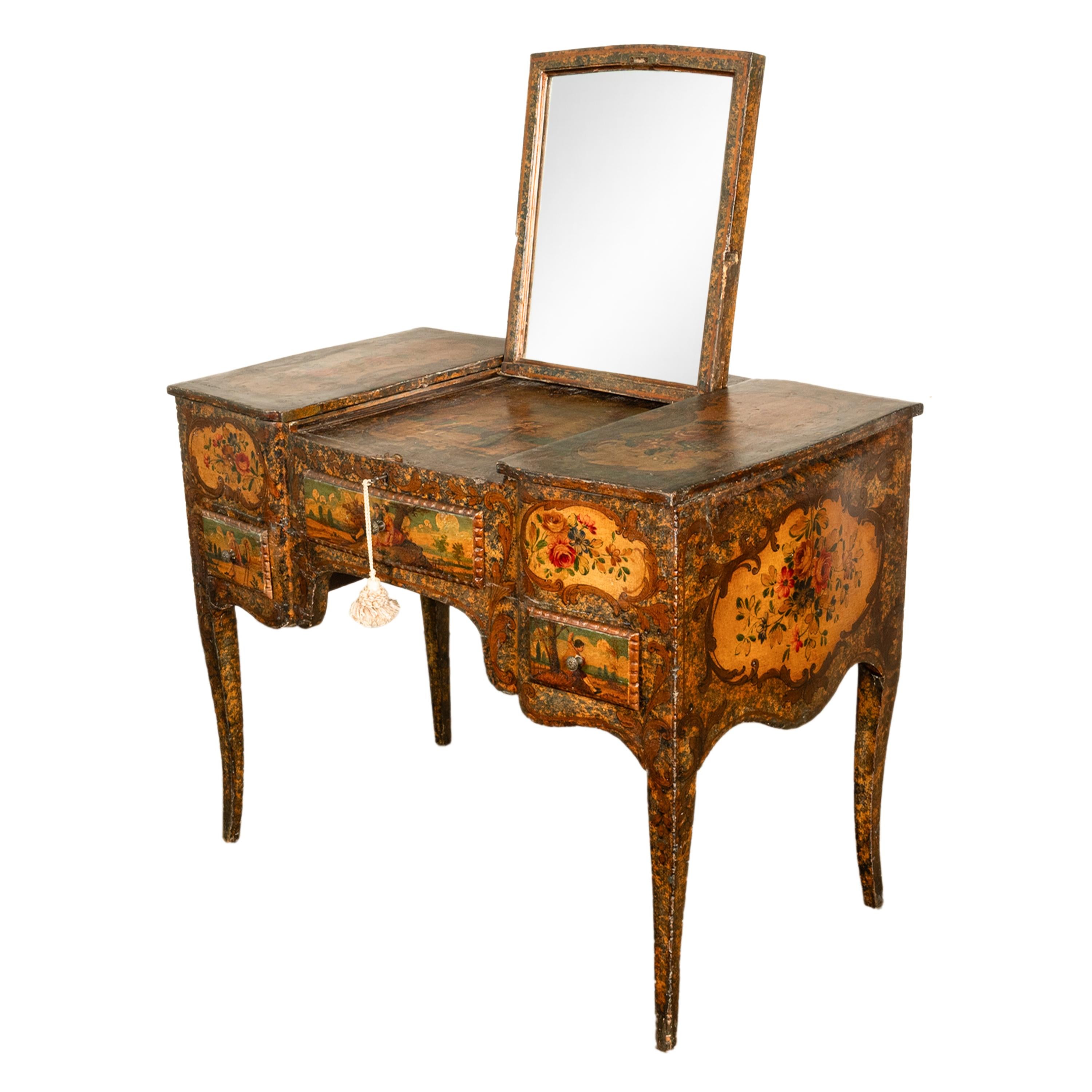 Ancienne coiffeuse française Louis XV peinte rococo en forme de bombe, 1750 en vente 8