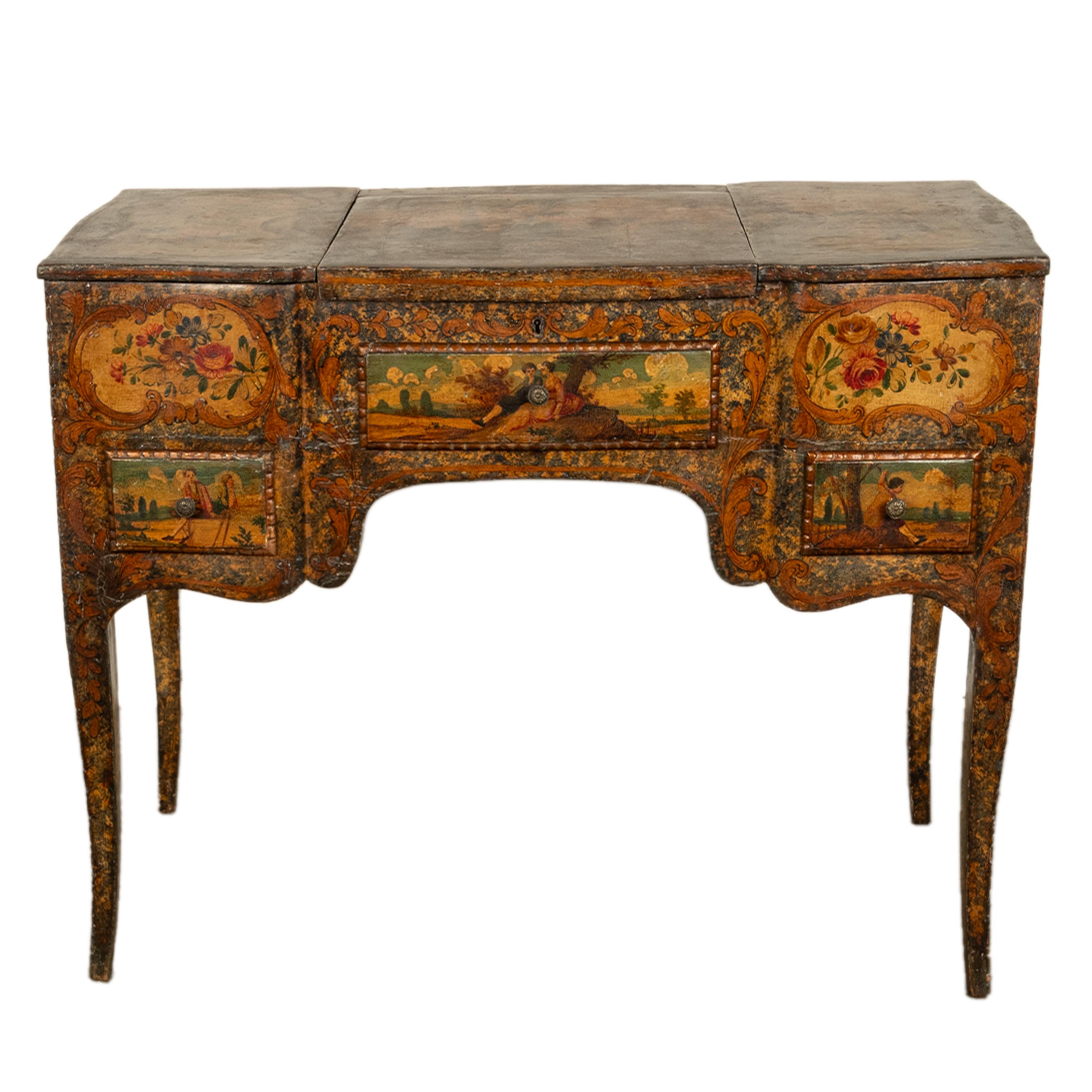 Français Ancienne coiffeuse française Louis XV peinte rococo en forme de bombe, 1750 en vente