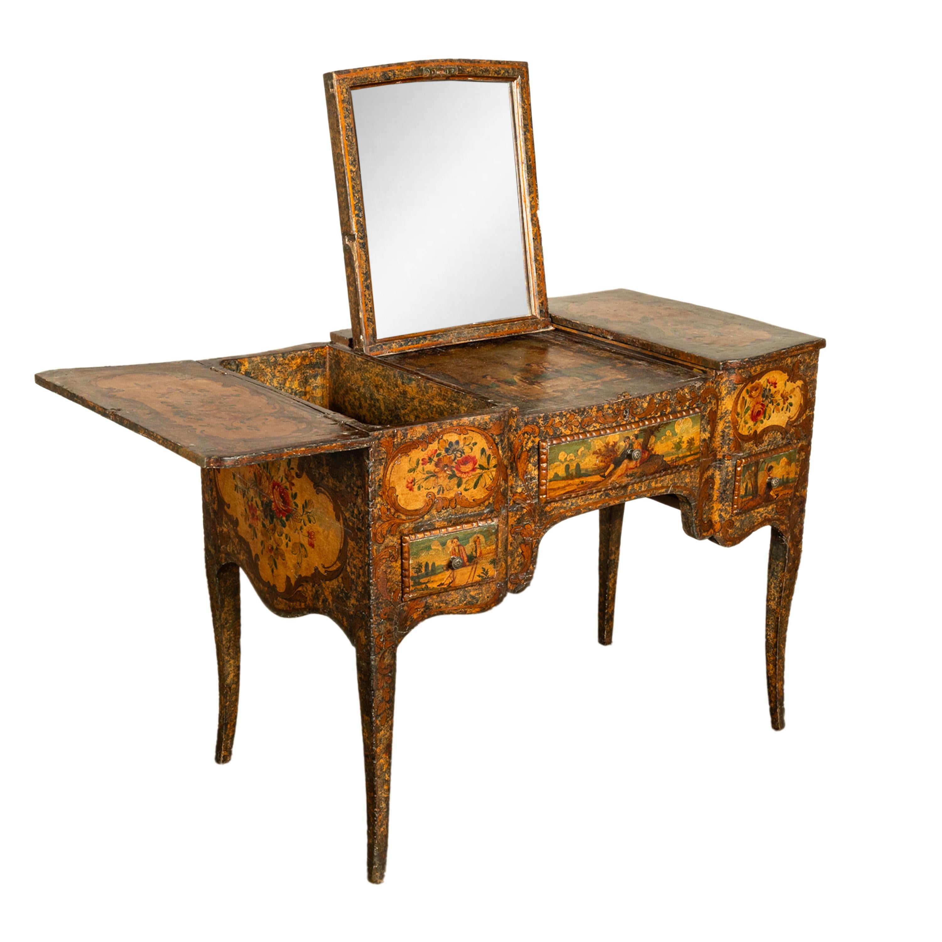 Miroir Ancienne coiffeuse française Louis XV peinte rococo en forme de bombe, 1750 en vente