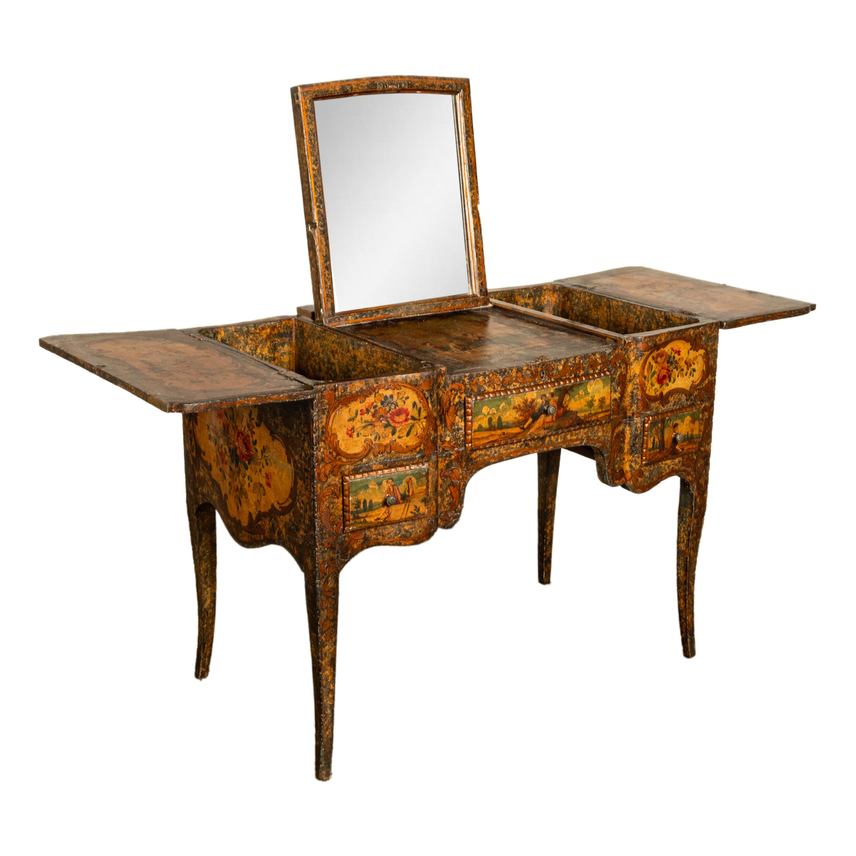 Ancienne coiffeuse française Louis XV peinte rococo en forme de bombe, 1750 en vente 1