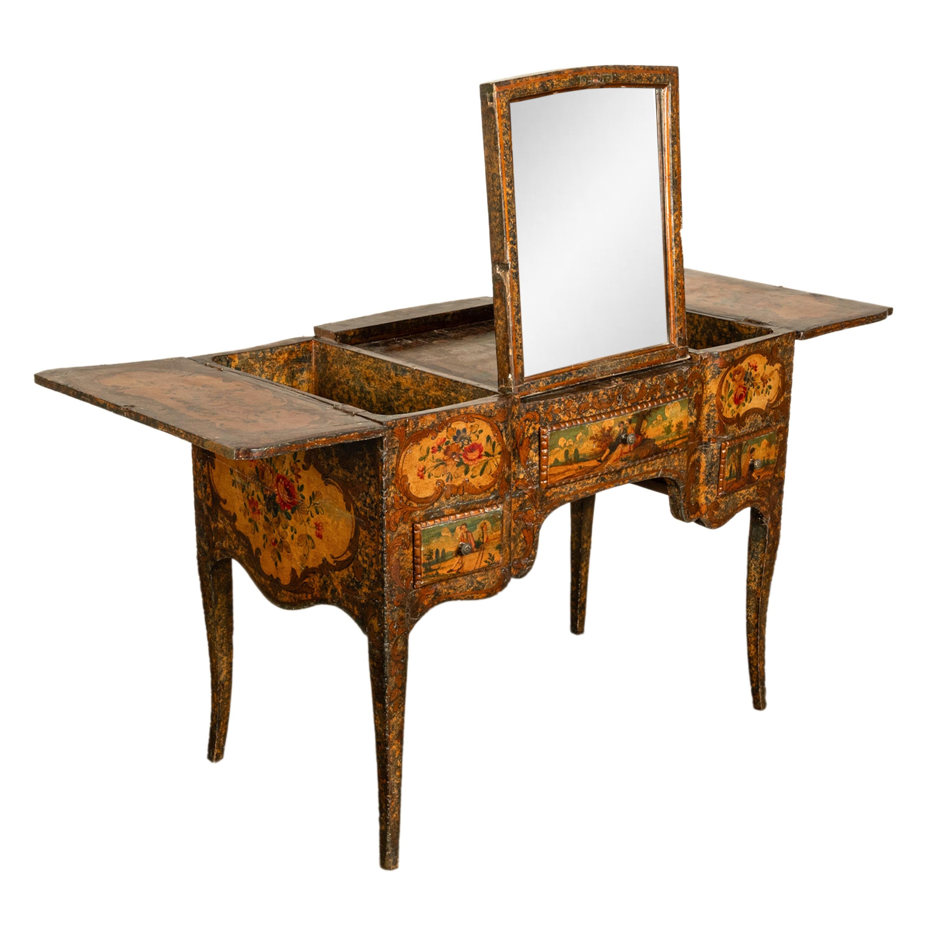 Ancienne coiffeuse française Louis XV peinte rococo en forme de bombe, 1750 en vente 2