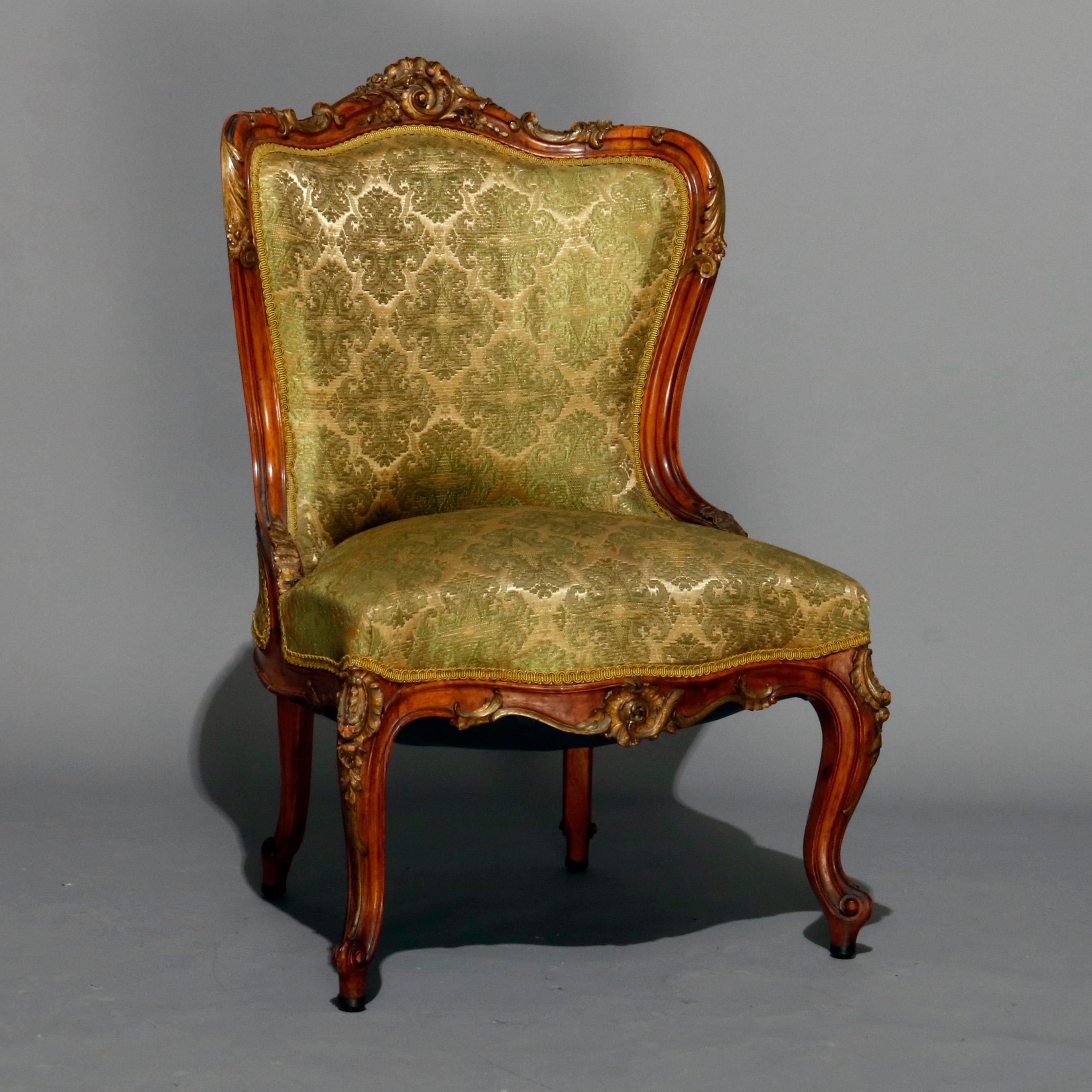French Louis XV Parcel Gilt Carved Walnut 3-Piece Parlor Set, 19th Century In Good Condition In Big Flats, NY