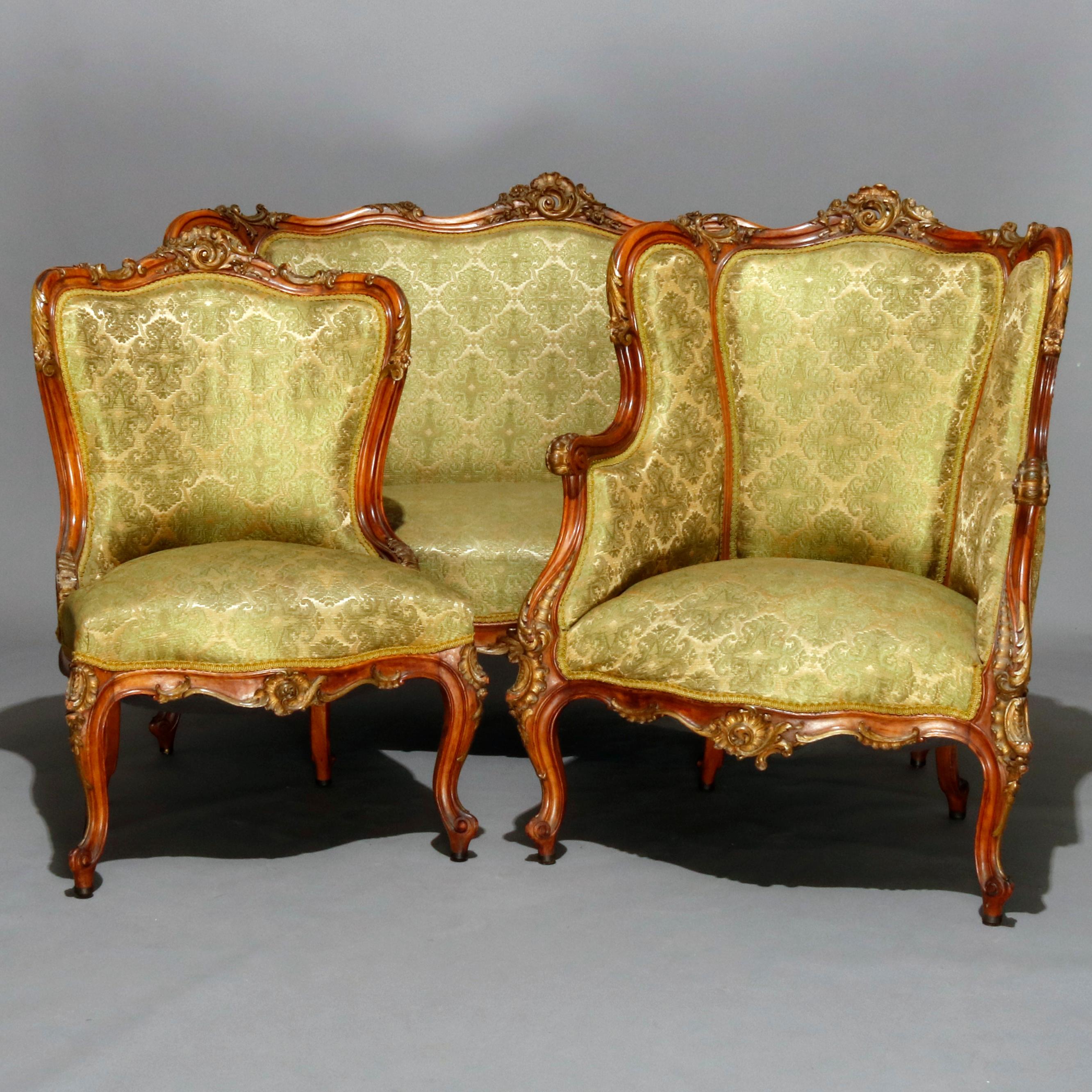 French Louis XV Parcel Gilt Carved Walnut 3-Piece Parlor Set, 19th Century 4