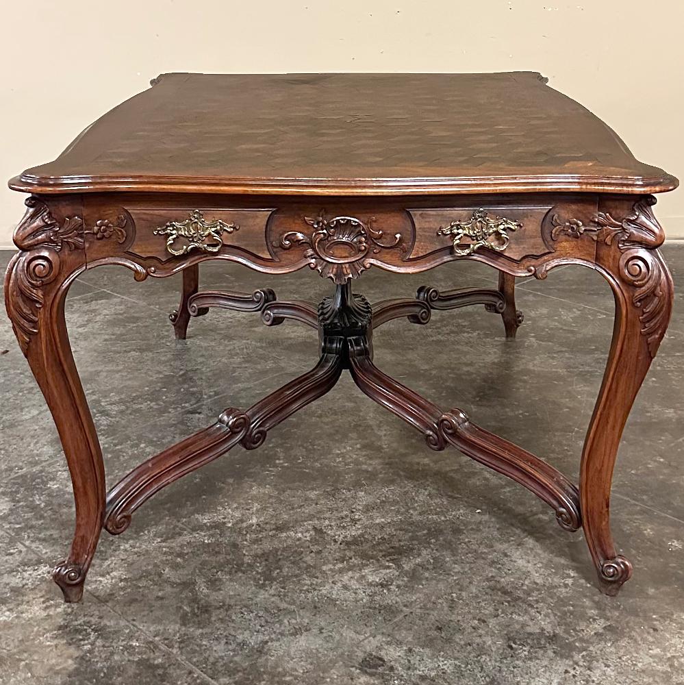 Antique French Louis XV Parquet Walnut Library Table ~ Center Table For Sale 5