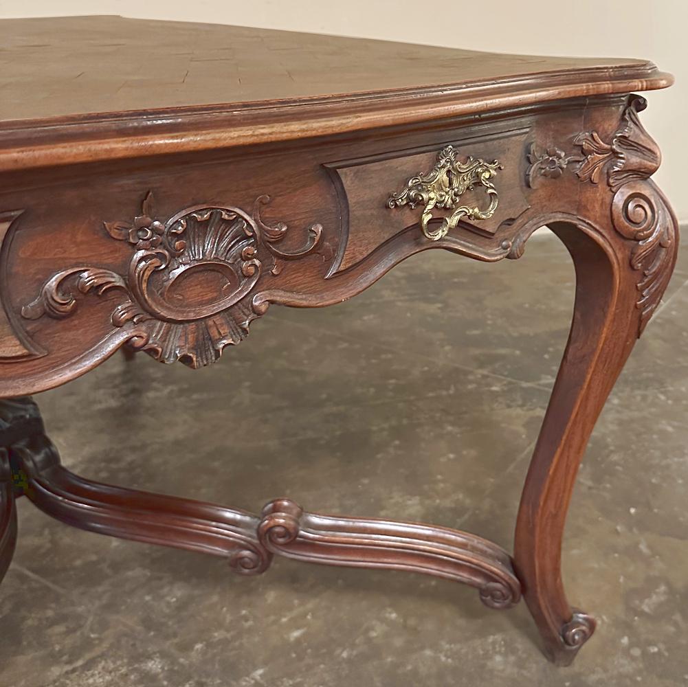 Antique French Louis XV Parquet Walnut Library Table ~ Center Table For Sale 7