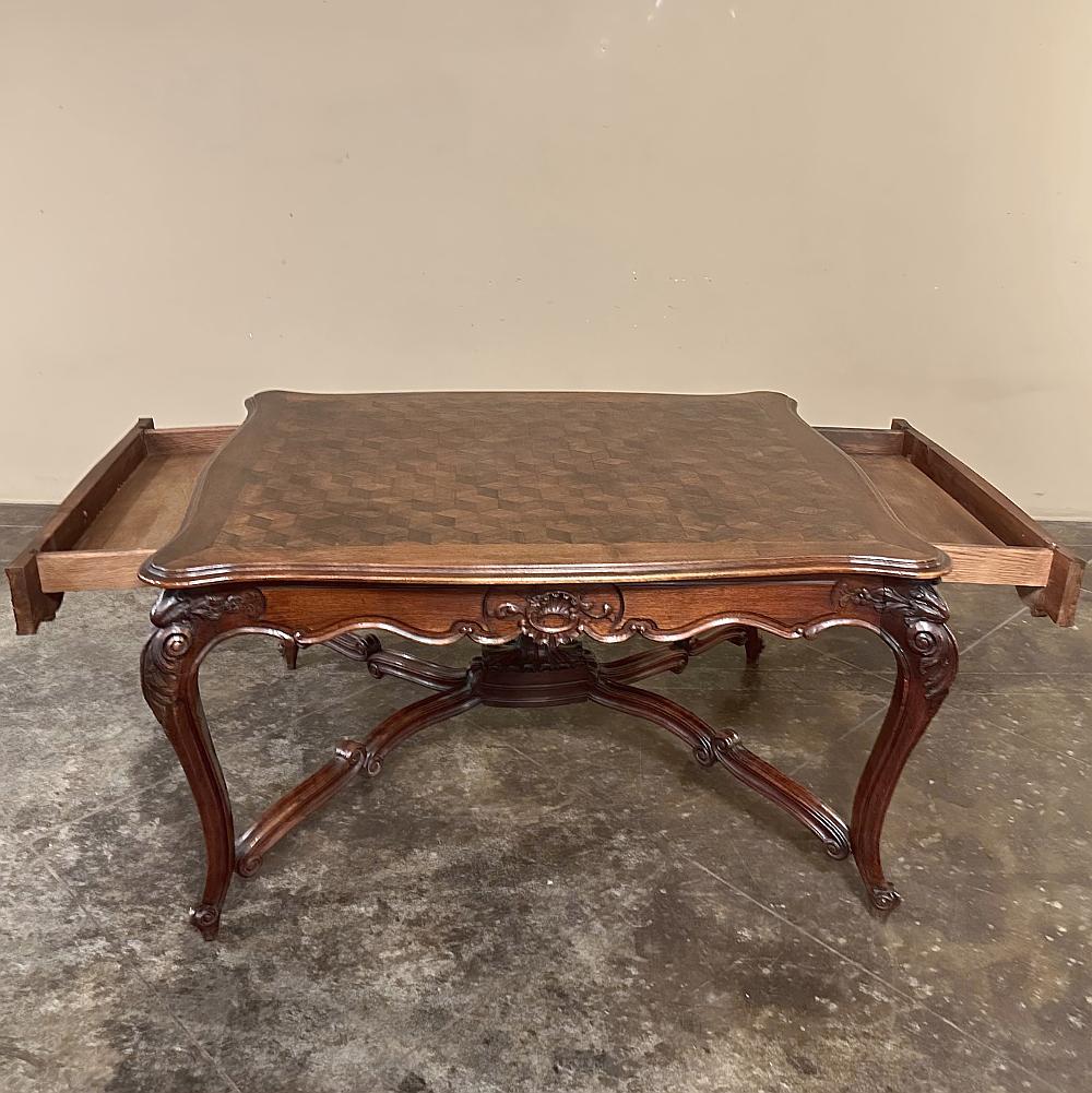 20th Century Antique French Louis XV Parquet Walnut Library Table ~ Center Table For Sale