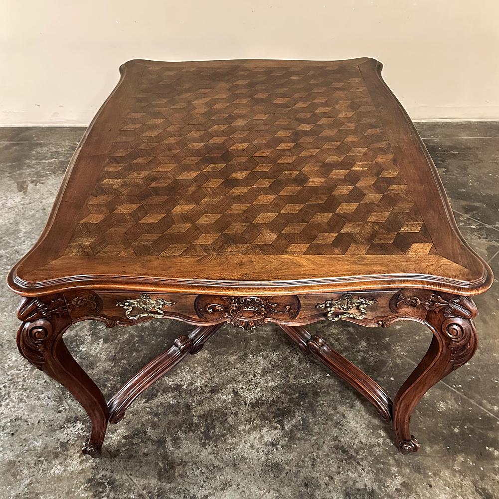 Antique French Louis XV Parquet Walnut Library Table ~ Center Table For Sale 3