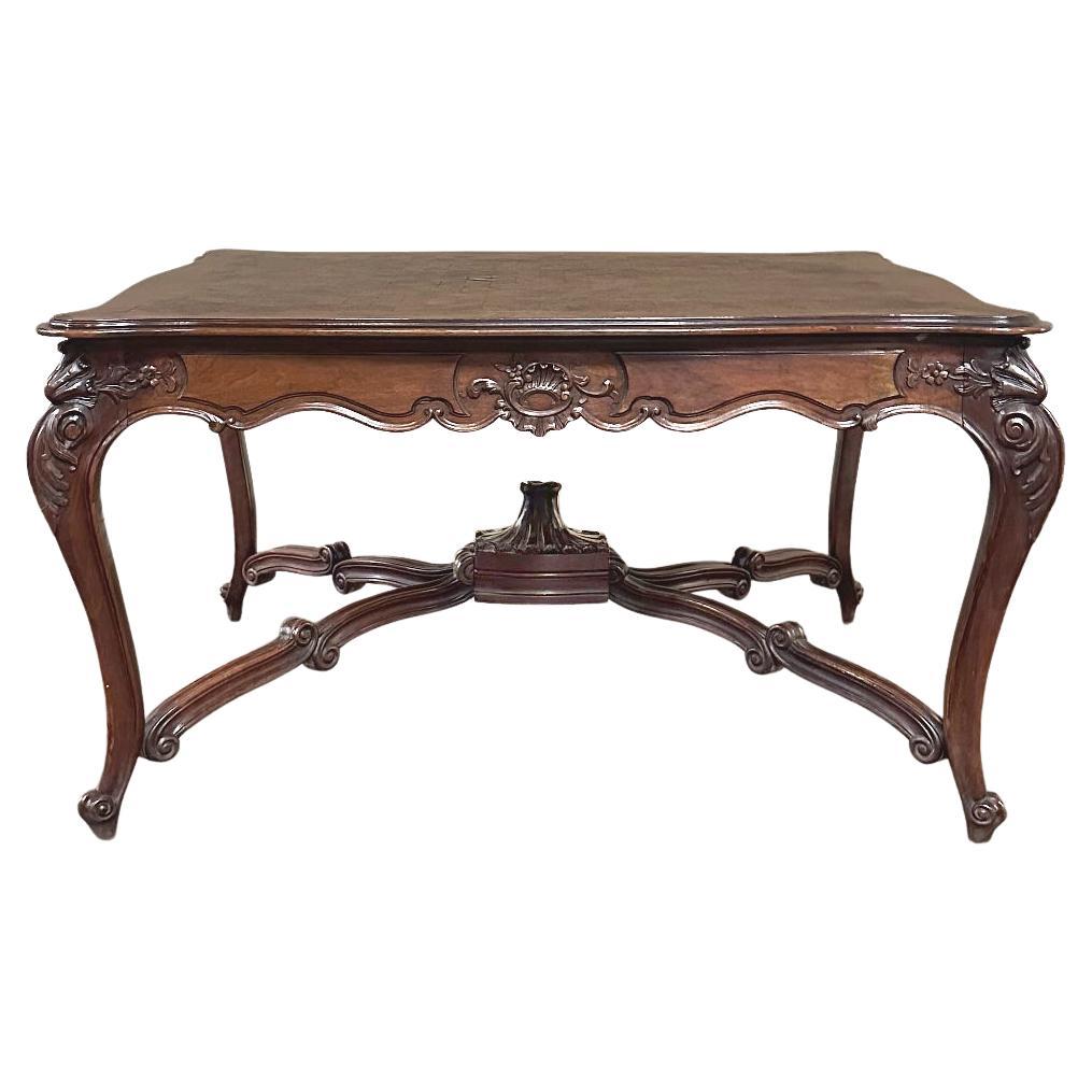 Antique French Louis XV Parquet Walnut Library Table ~ Center Table For Sale