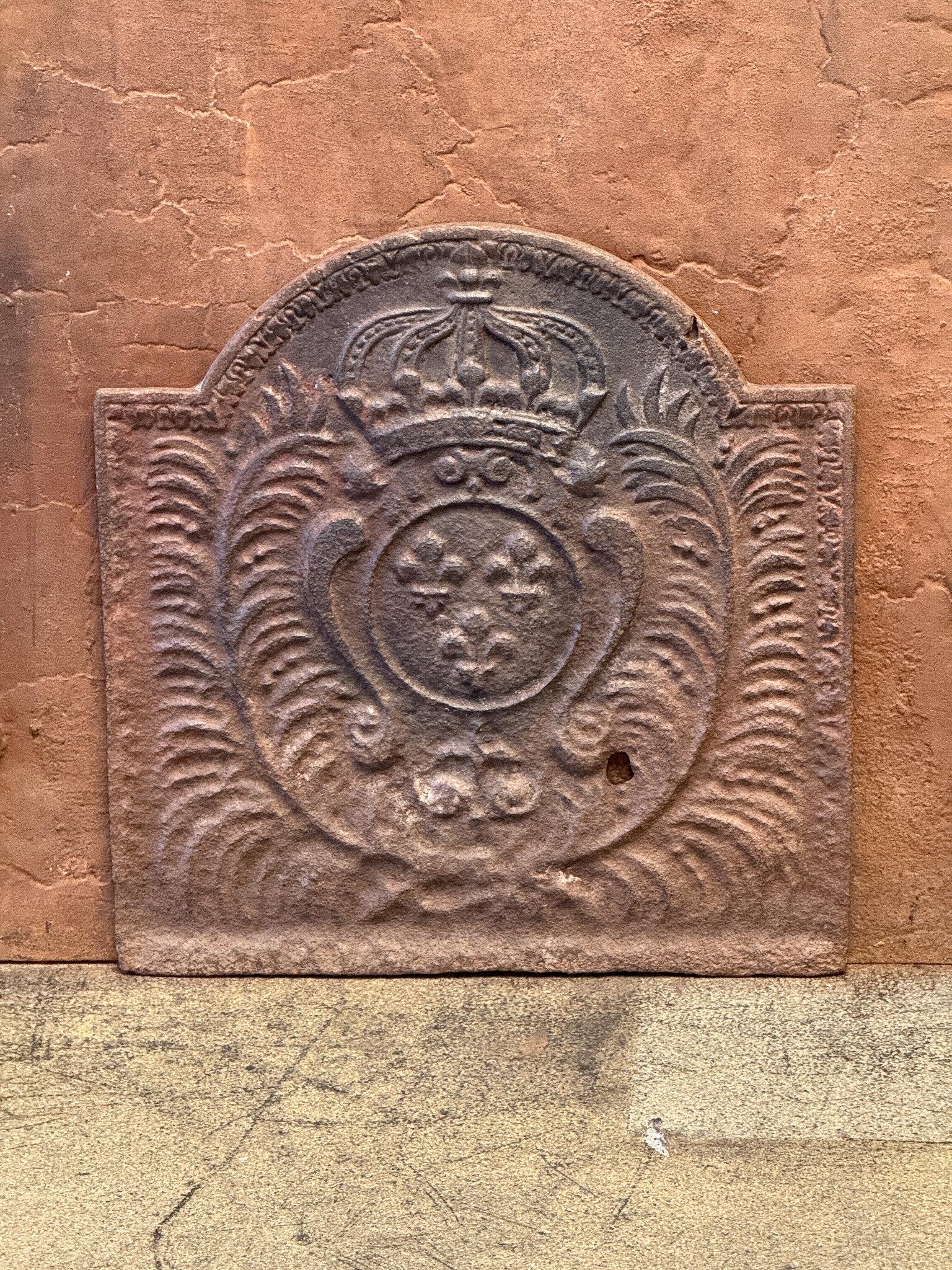 Calco Antique French Luigi XV Periodo 'Armi di Francia' Fireback / Backsplash in vendita