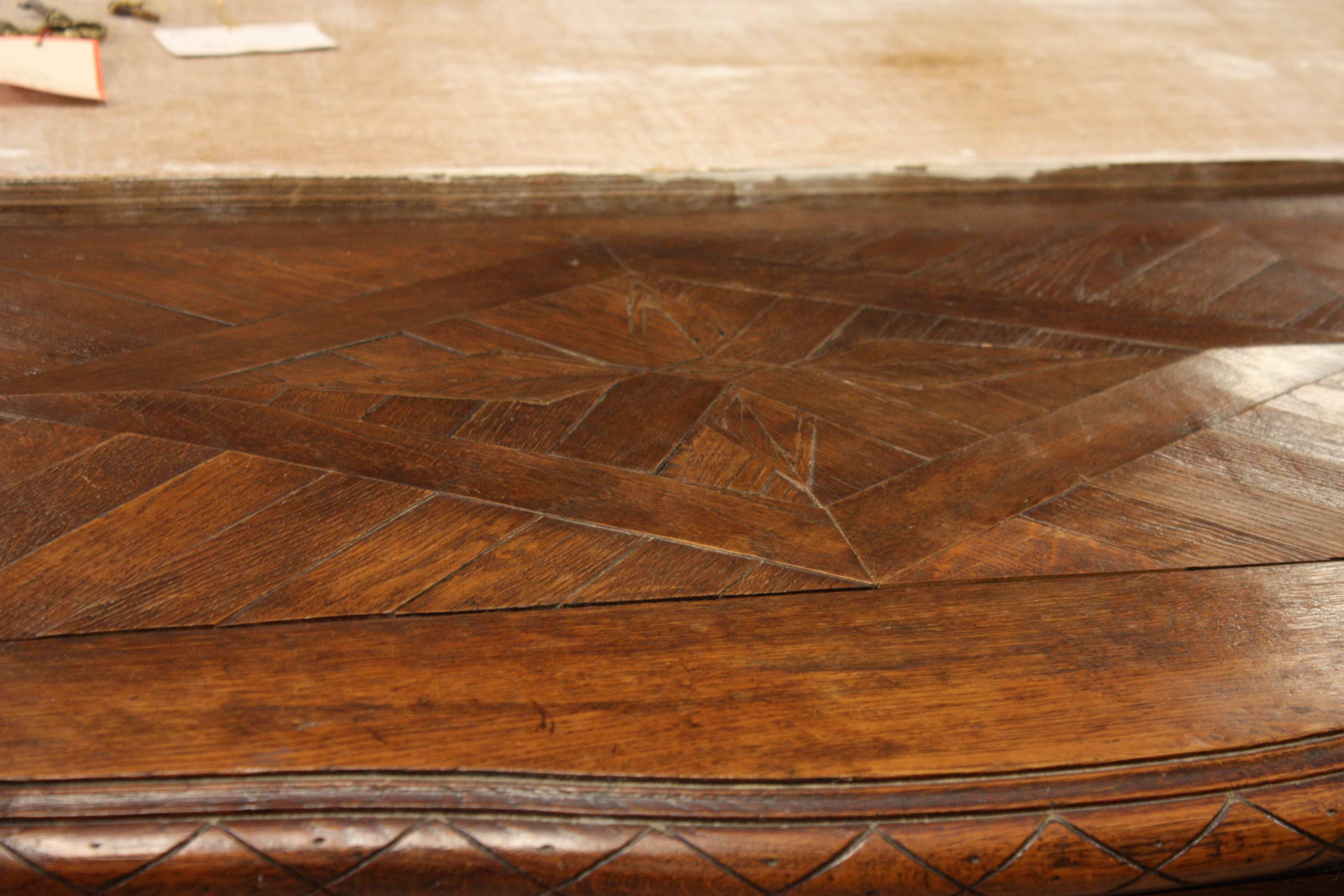 Antique French Louis XV Period Carved Oak Enfilade with Parquet Top, circa 1860 2