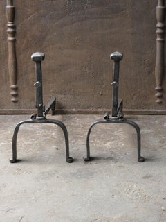 Antique French Louis XV Period Fire Andirons, 18th Century