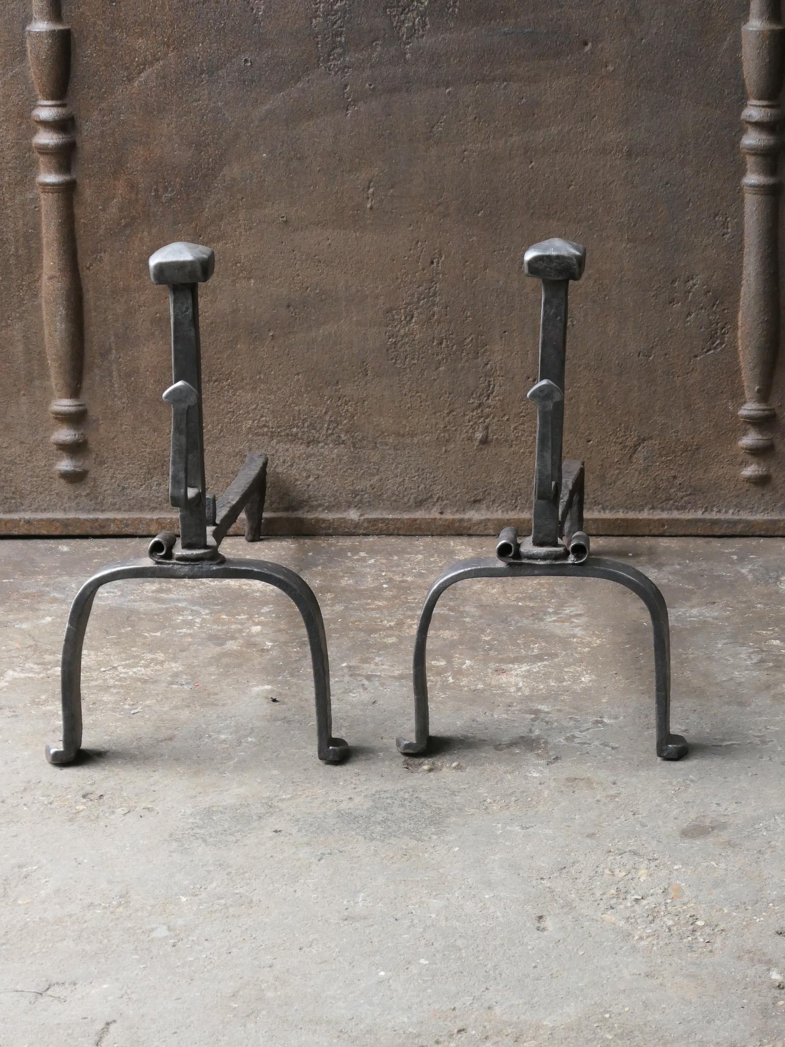 Forged Antique French Louis XV Period Fire Andirons, 18th Century  For Sale