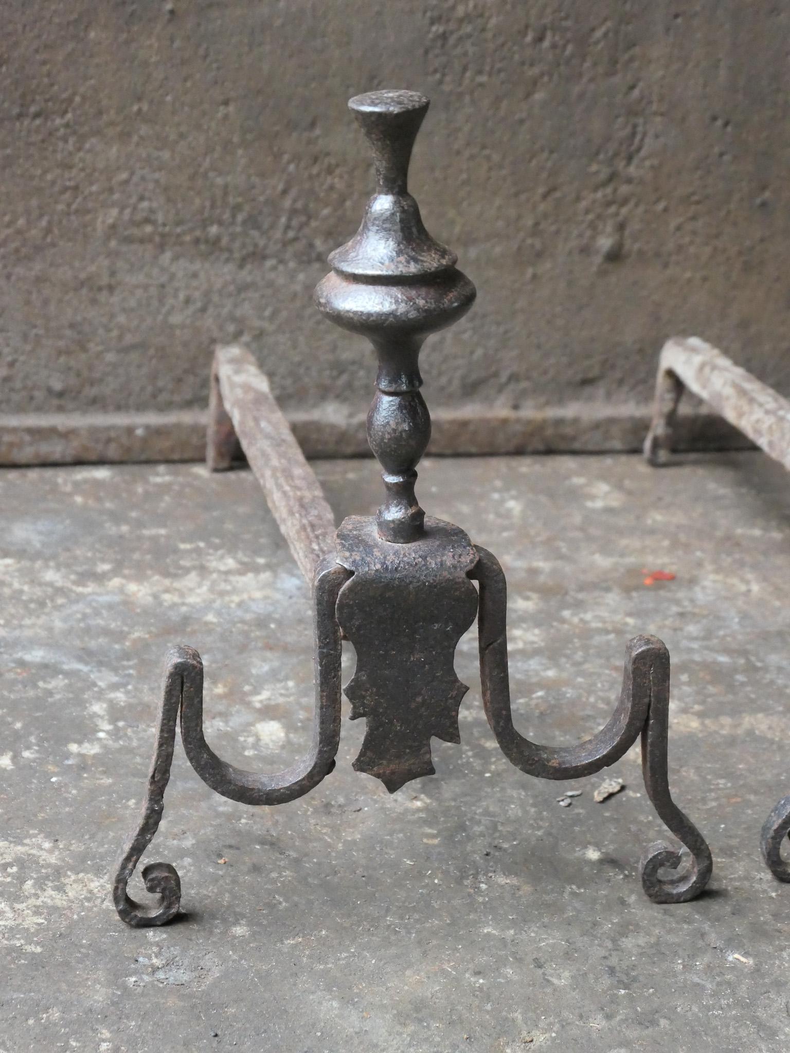 18th Century and Earlier Antique French Louis XV Period Fire Andirons, 18th Century  For Sale