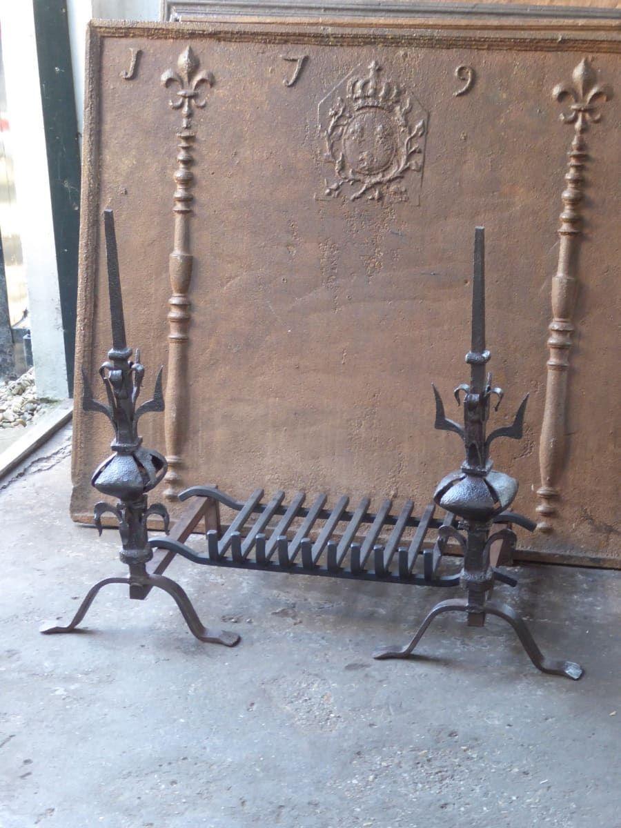 Forged Antique French Louis XV Period Fireplace Grate or Fire Basket, 18th Century For Sale