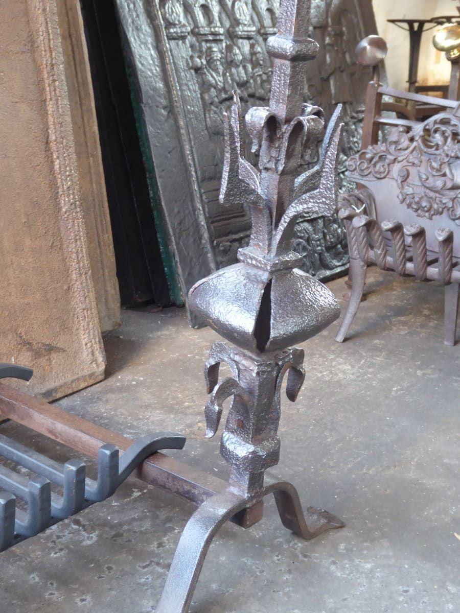 Wrought Iron Antique French Louis XV Period Fireplace Grate or Fire Basket, 18th Century For Sale