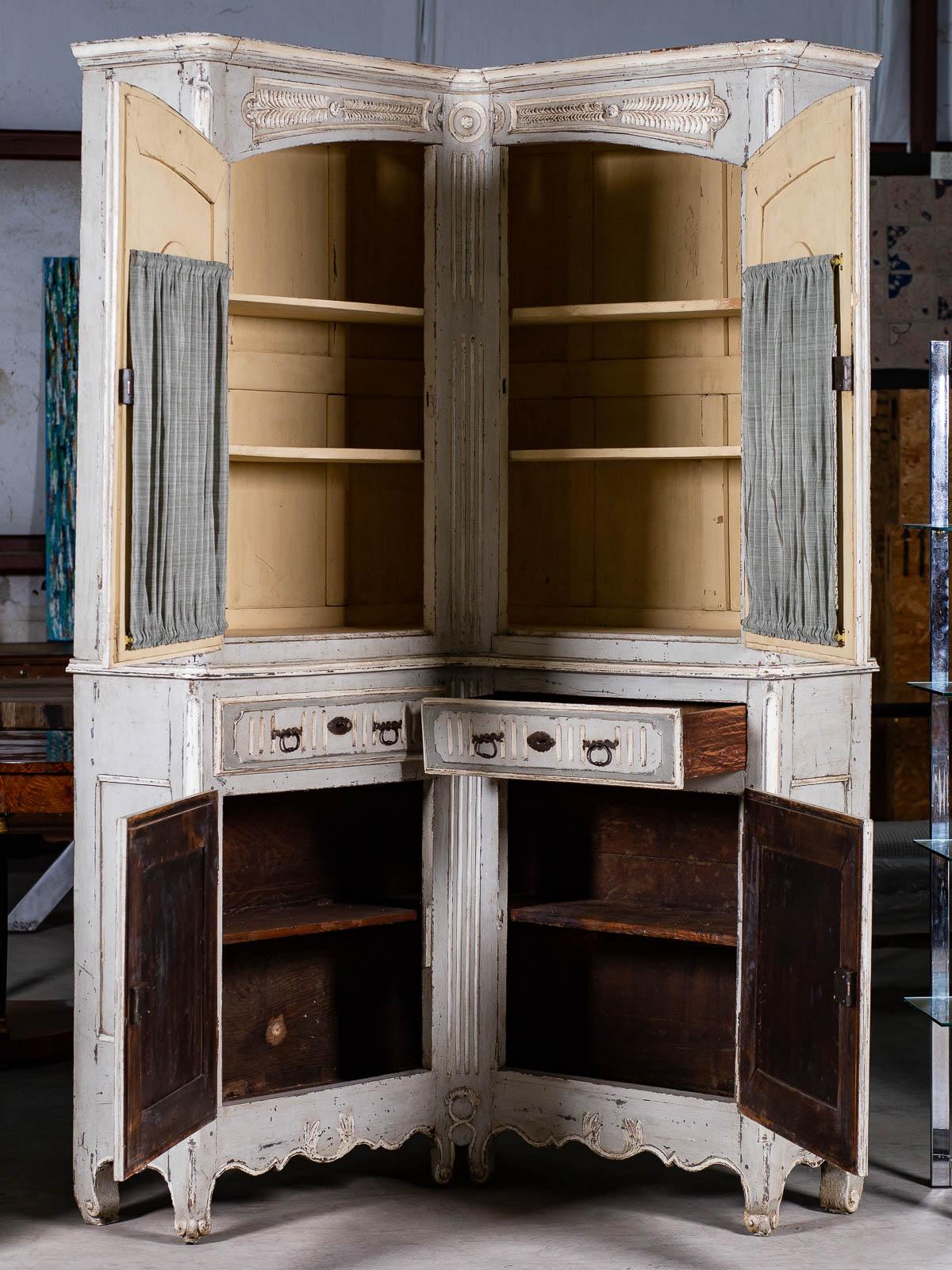 Antique French Louis XV Period Painted and Carved Corner Cabinet, circa 1740 For Sale 9
