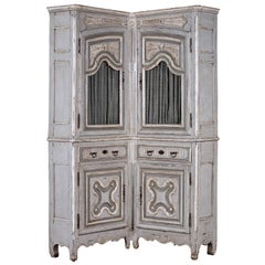 Antique French Louis XV Period Painted and Carved Corner Cabinet, circa 1740