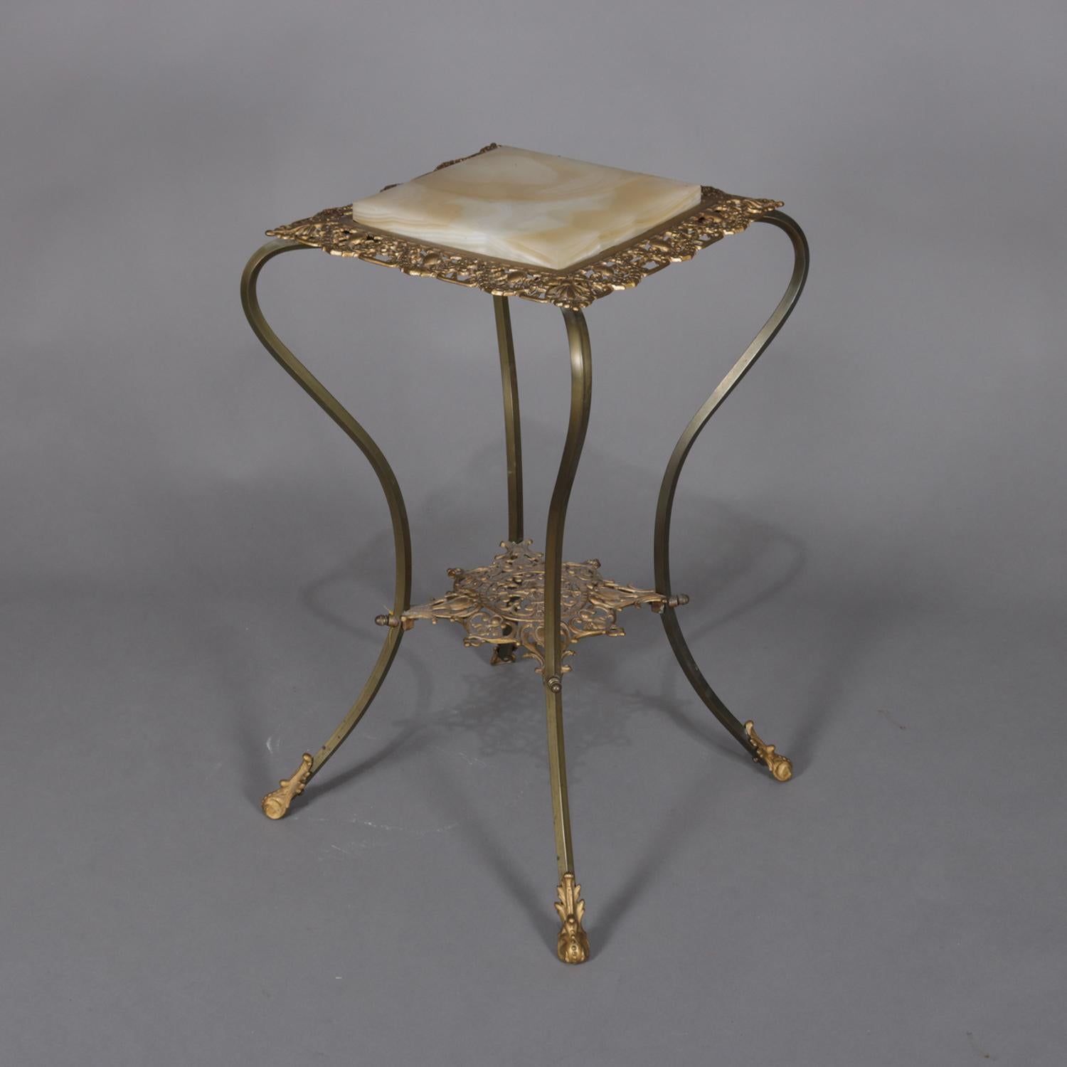 Antique French Louis XV Pierced Brass and Onyx Plant Stand, 19th Century 3