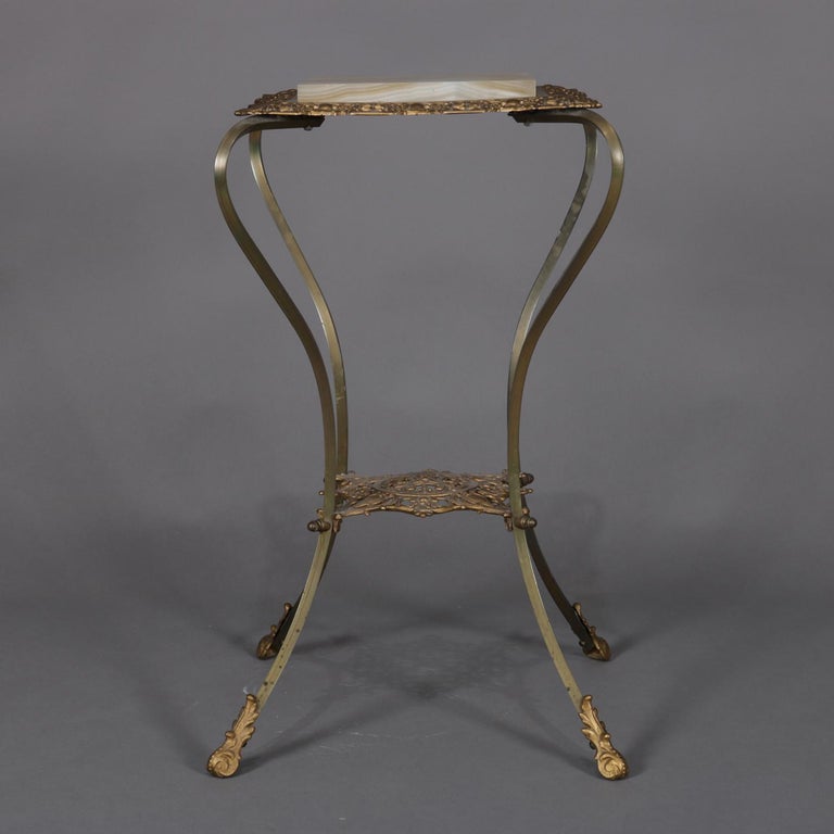 Antique French Louis XV Pierced Brass and Onyx Plant Stand, 19th