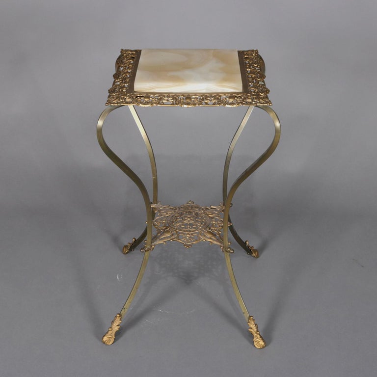 Antique French Louis XV Pierced Brass and Onyx Plant Stand, 19th