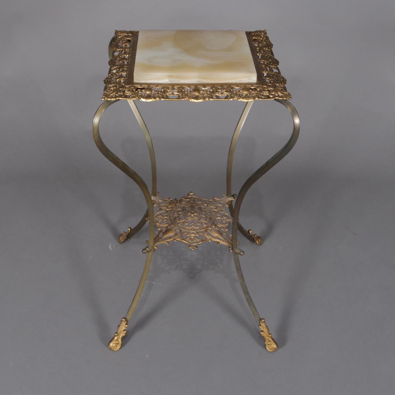Antique French Louis XV Pierced Brass and Onyx Plant Stand, 19th Century In Good Condition In Big Flats, NY