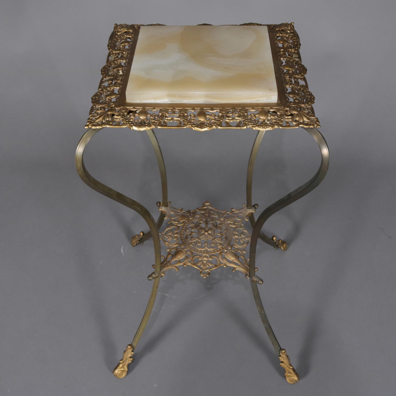 Antique French Louis XV Pierced Brass and Onyx Plant Stand, 19th Century 1
