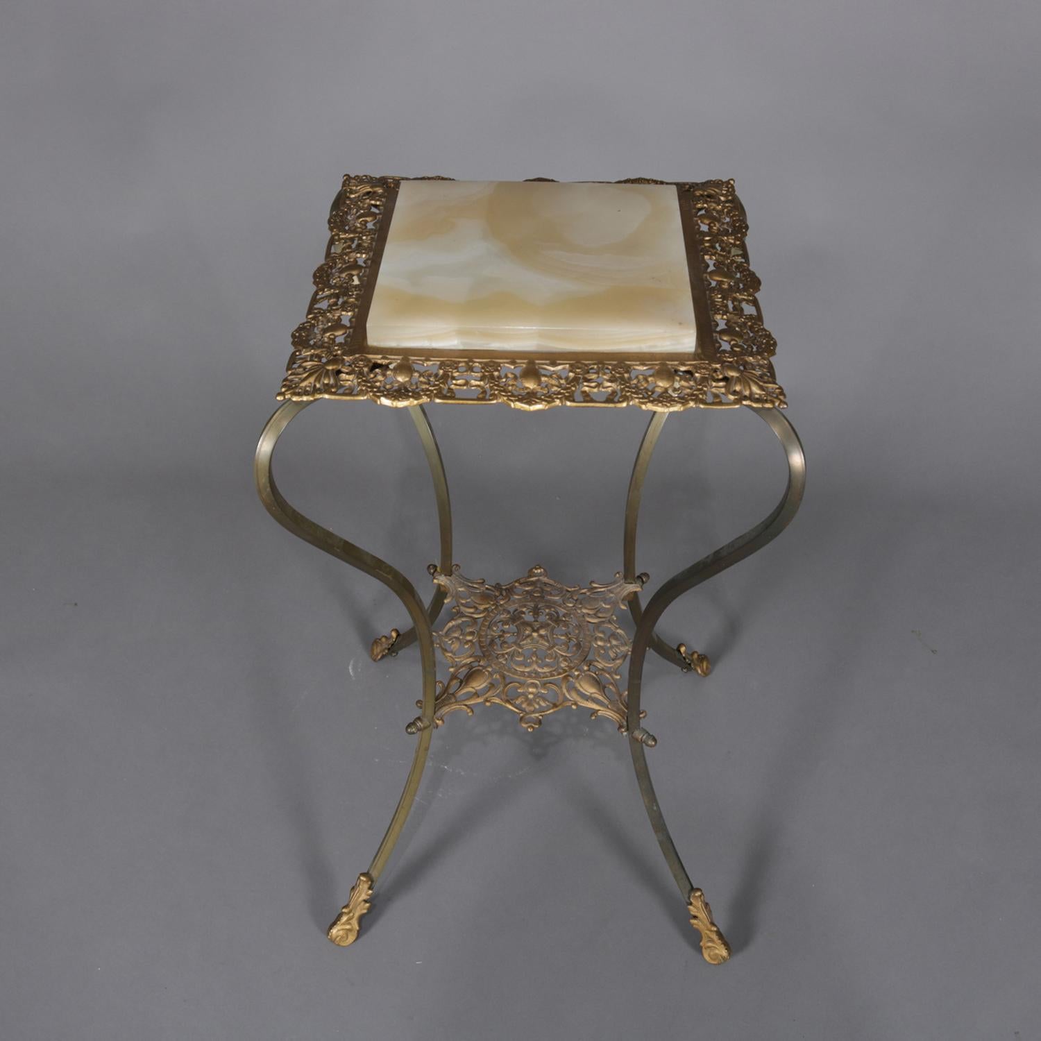 Antique French Louis XV Pierced Brass and Onyx Plant Stand, 19th Century 2