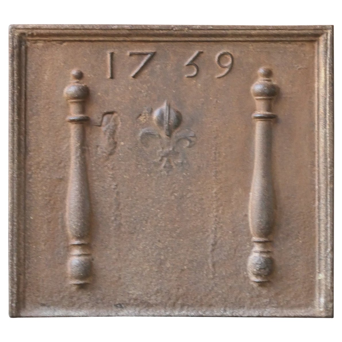 Antique French Louis XV 'Pillars with Fleur De Lys' Fireback / Backsplash For Sale