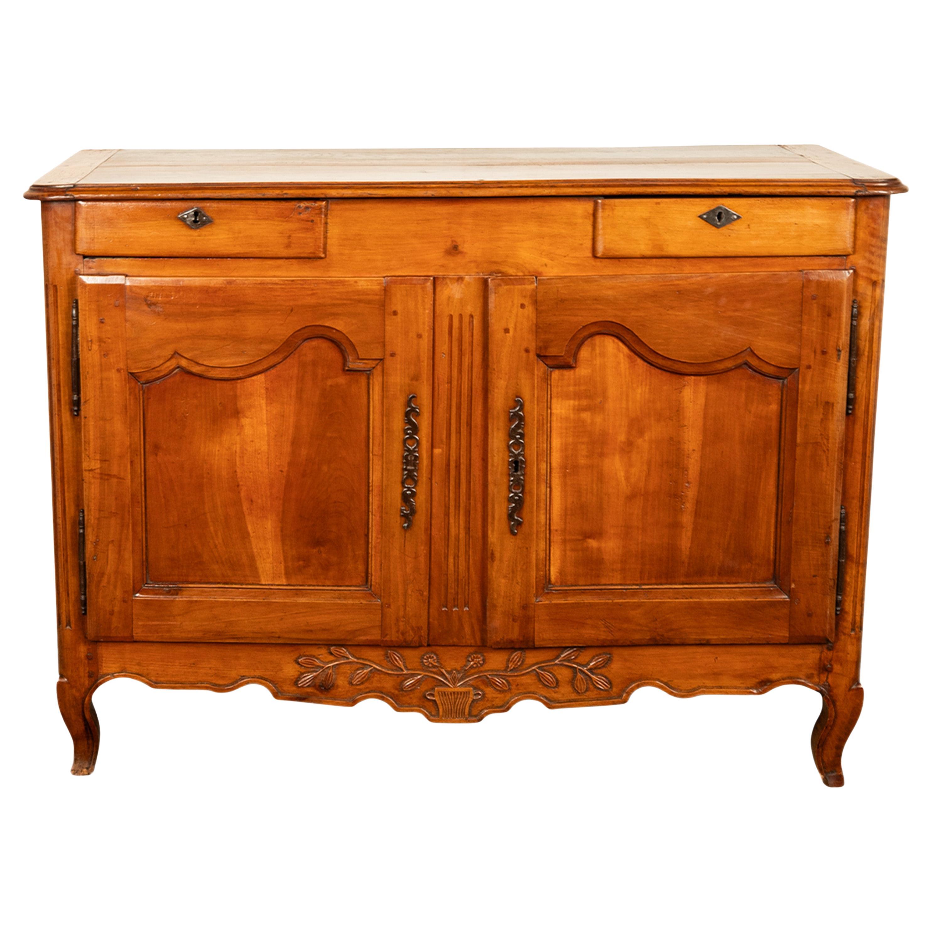 Antique French Louis XV Provincial Carved Walnut Buffet Sideboard Cabinet 1820