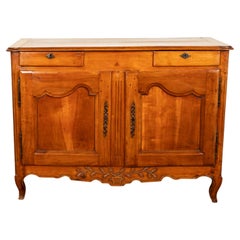 Antique French Louis XV Provincial Carved Walnut Buffet Sideboard Cabinet 1820