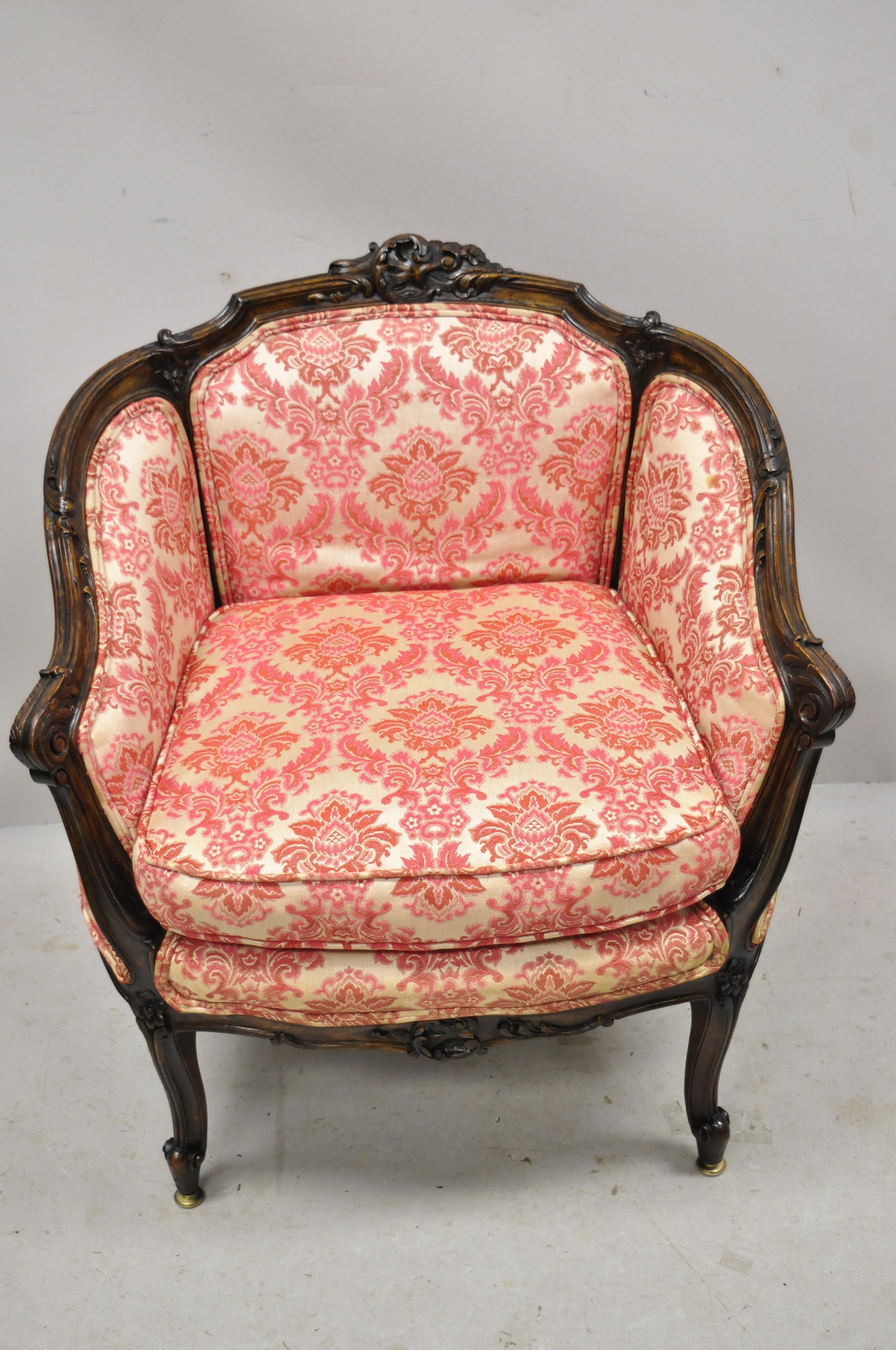 Antique French Louis XV Provincial Walnut Upholstered Boudoir Accent Chair 3
