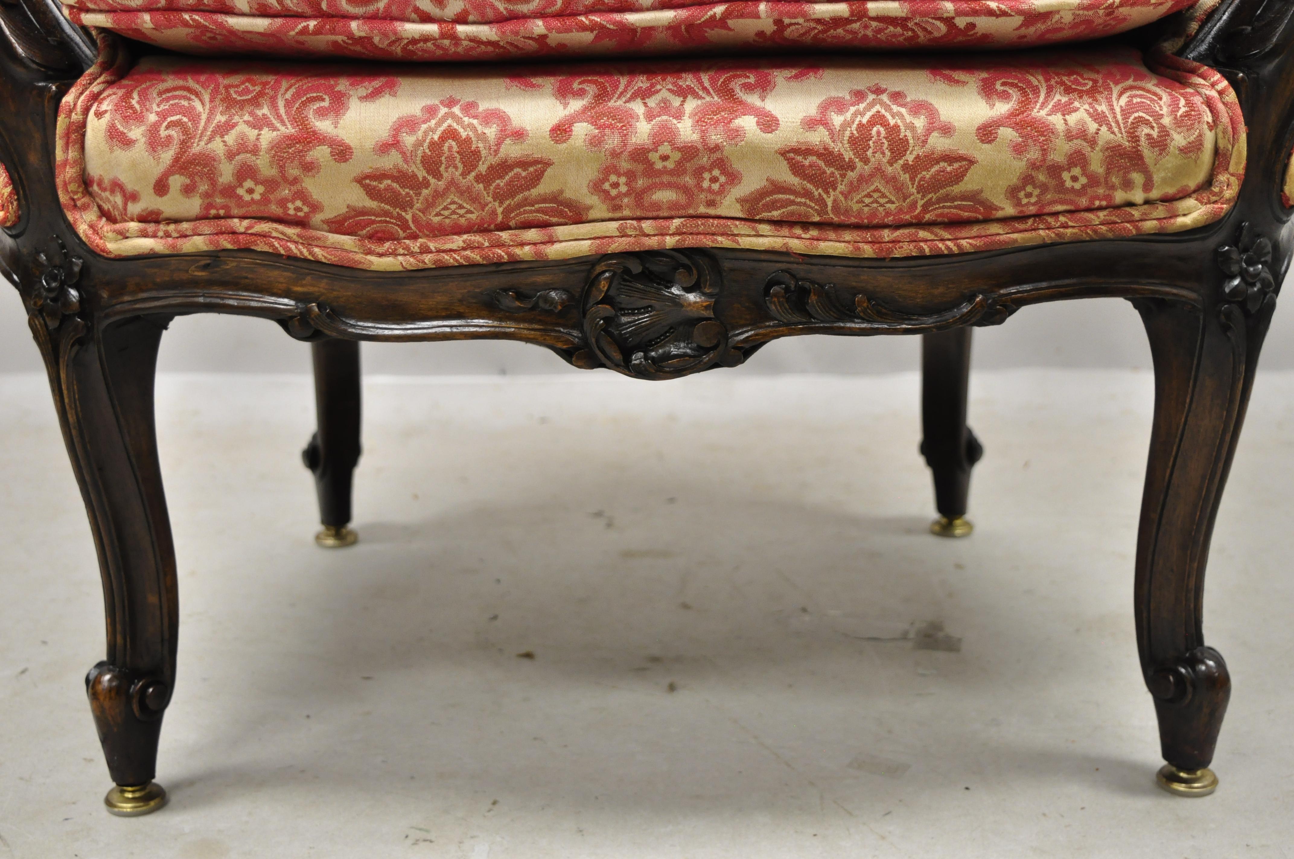 European Antique French Louis XV Provincial Walnut Upholstered Boudoir Accent Chair