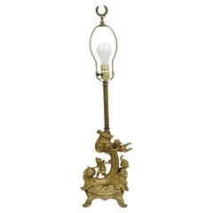 Antique French Louis XV Renaissance Style Figural Bronze Cherub Putti Table Lamp